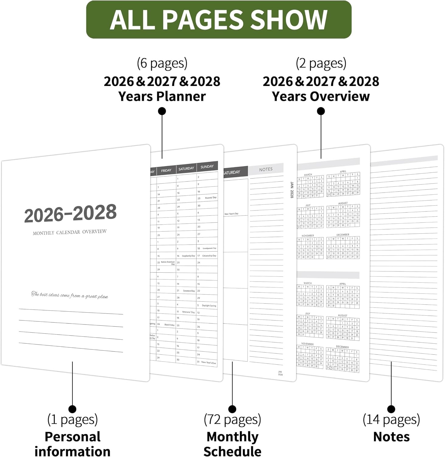 2026-2028 Monthly Planner – 3 Year Monthly Planner 2026-2028, Jan. 2026 – Dec