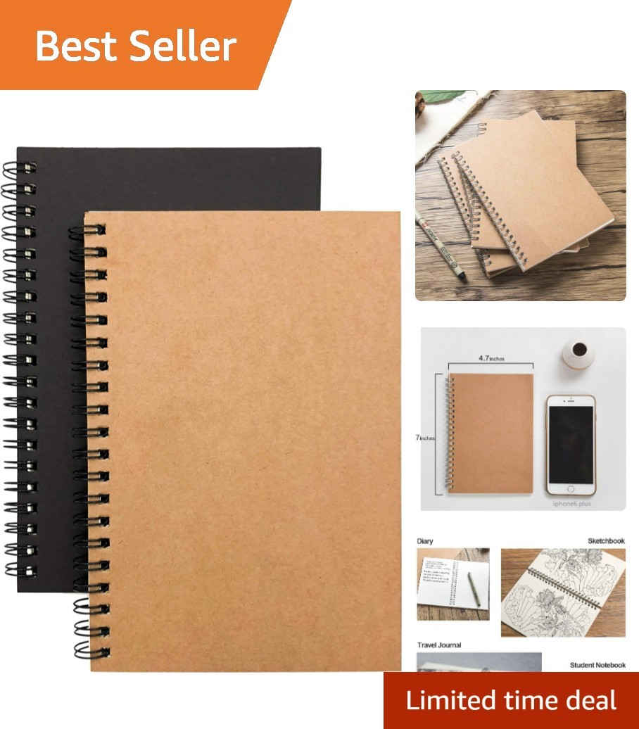 Soft Cover Spiral Notebook Journal 2-Pack, Blank Sketch Book Pad, Wirebound M…