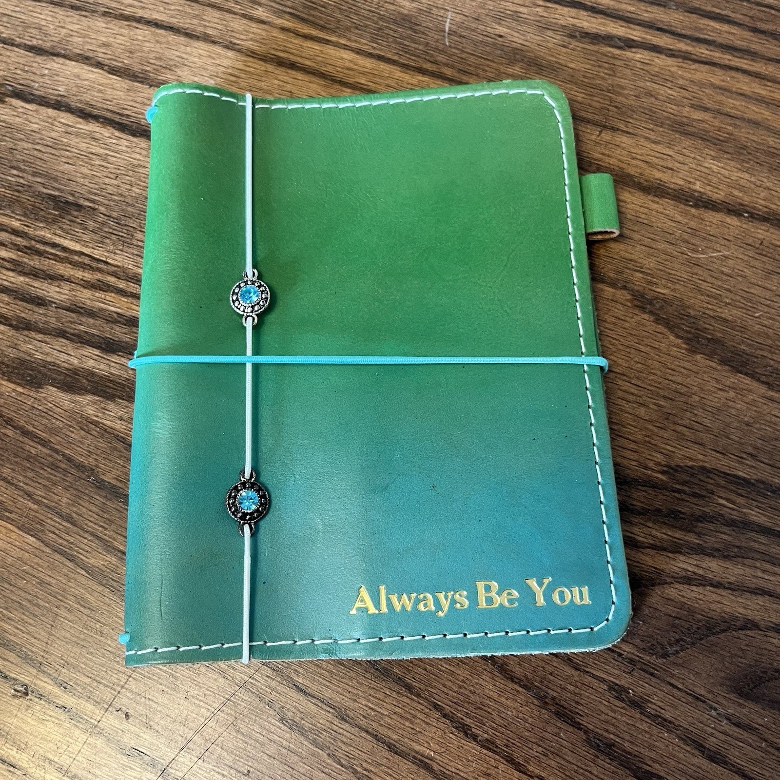 Foxy Fix Ombré Green Leather String Travelers Notebook Journal Cover Pen Holder
