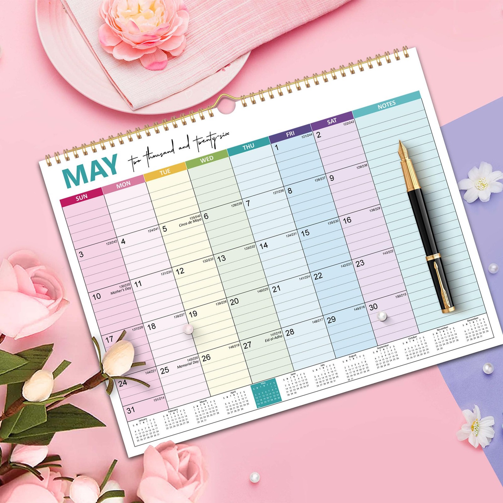 2026 Calendar – Wall from January 2026 to December 2026 colorful