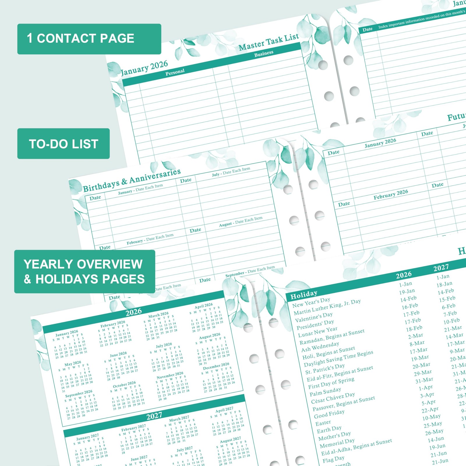 2026 Planner Refills – JAN 2026 – DEC 2026 Planner Refills, Two Pages Per Day…