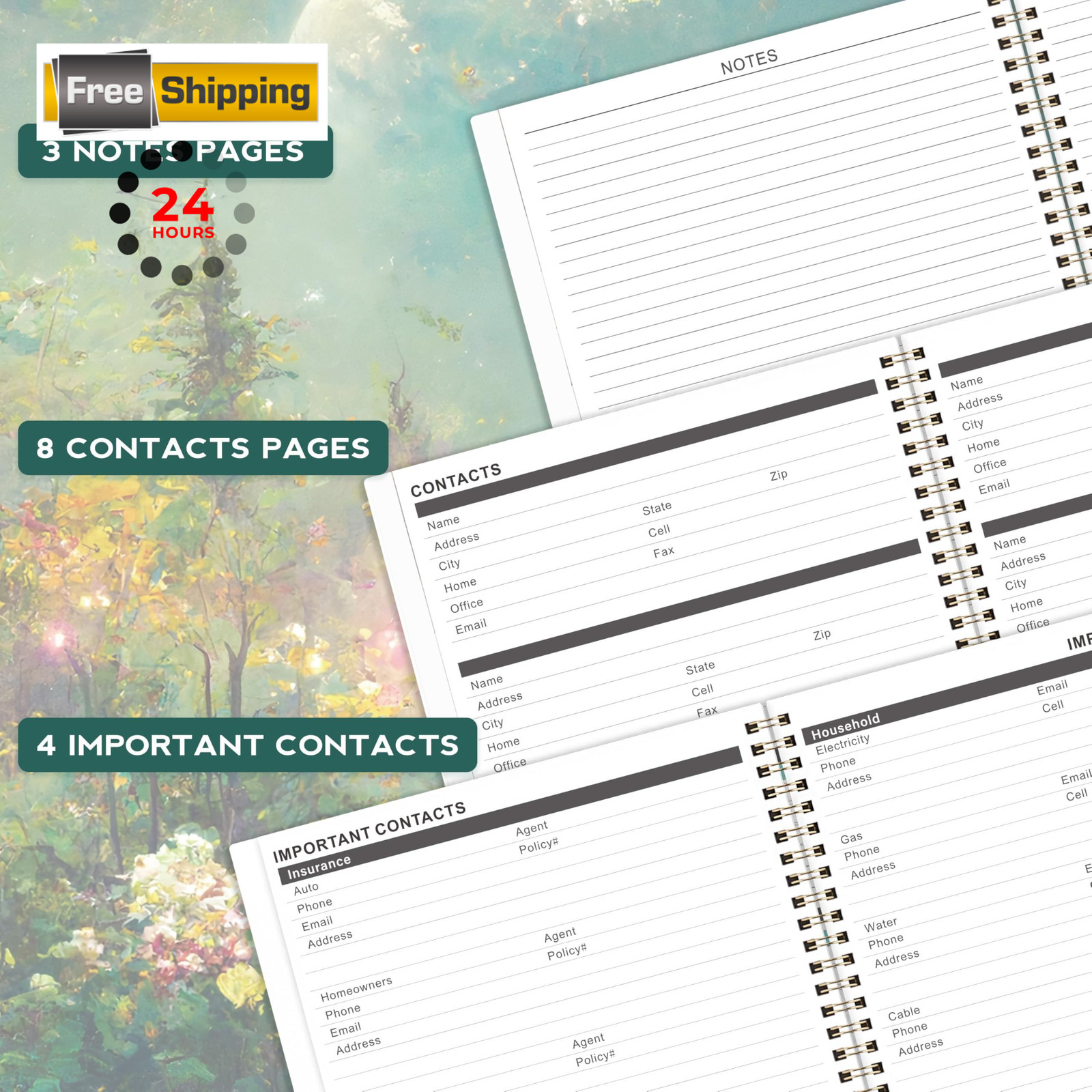 2026-2029 Monthly Planner/Calendar – 9 X 11 inches, Dreaming Moonlight Green
