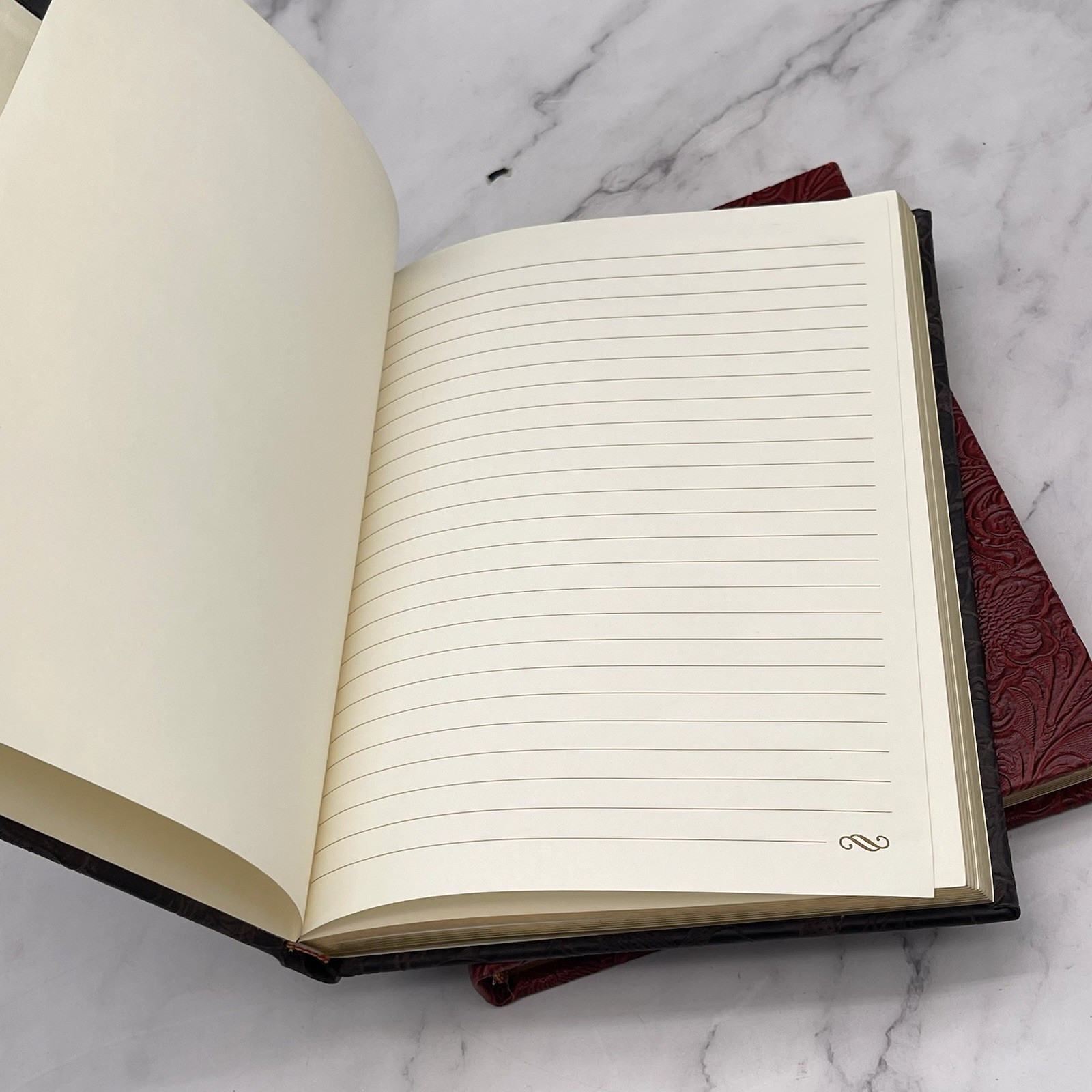 Set of 2 Leather Embossed Hard Cover Journal Notebook Gold Pages Travel Writing