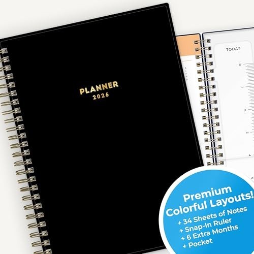 2026 Weekly & Monthly Planner Calendar – Flexible Cover, Storage Pocket, Ruler,