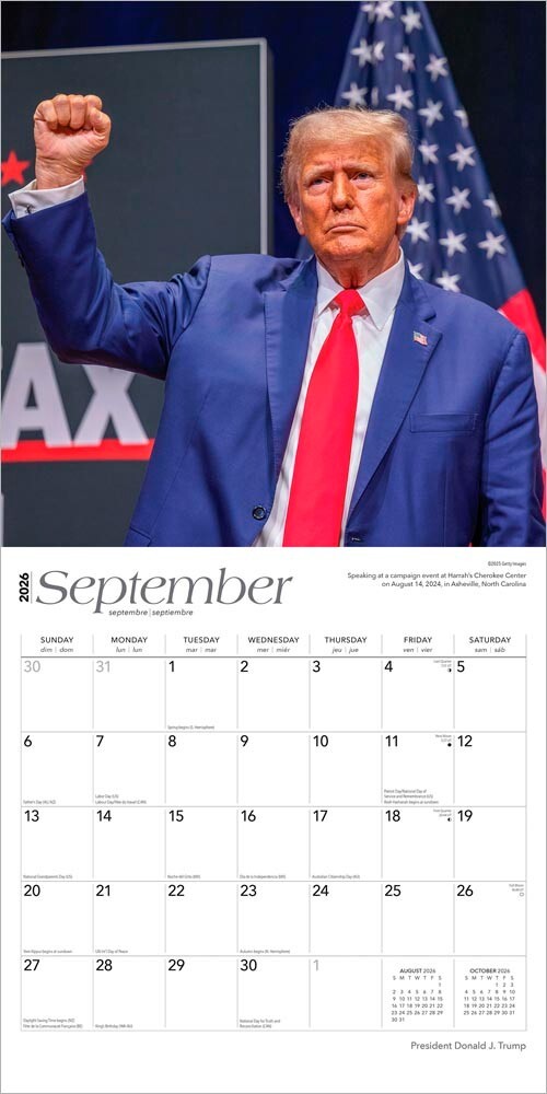 President Donald J. Trump | 2026 12×24″ Square Wall Calendar | Plastic-Free