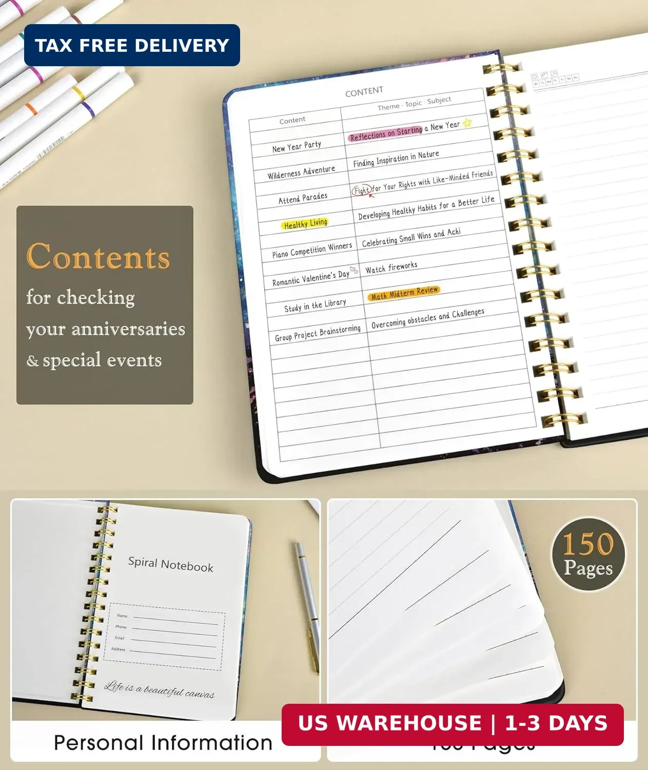 Lined Spiral Journal Notebook,A5 Cute Hardcover 150 Pages College Ruled Notebook