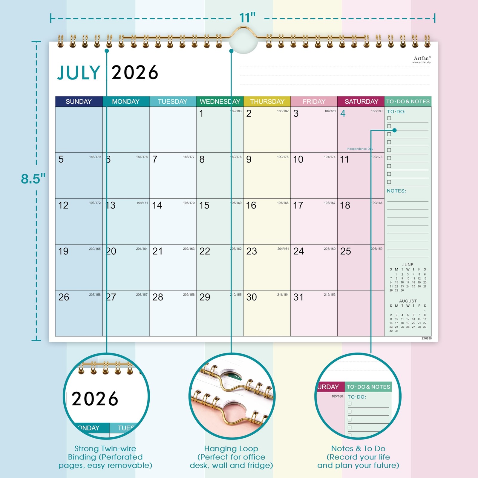 Calendar 2026-2027 – Wall Calendar 2026-2027, Jul.2026 – Dec.2027, 11″ x 8.5″…