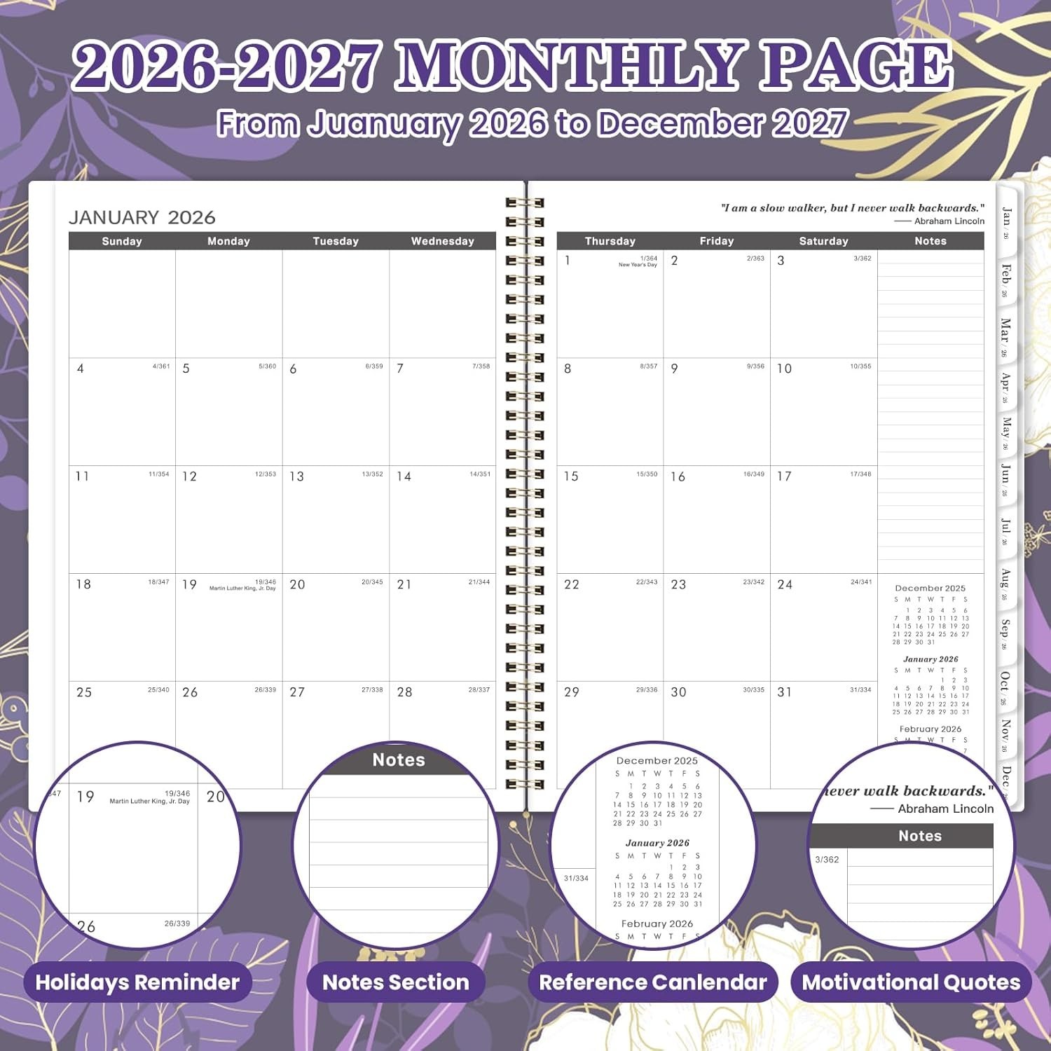2026-2027 Monthly Planner with Twin-Wire Binding | Elegant Purple Design