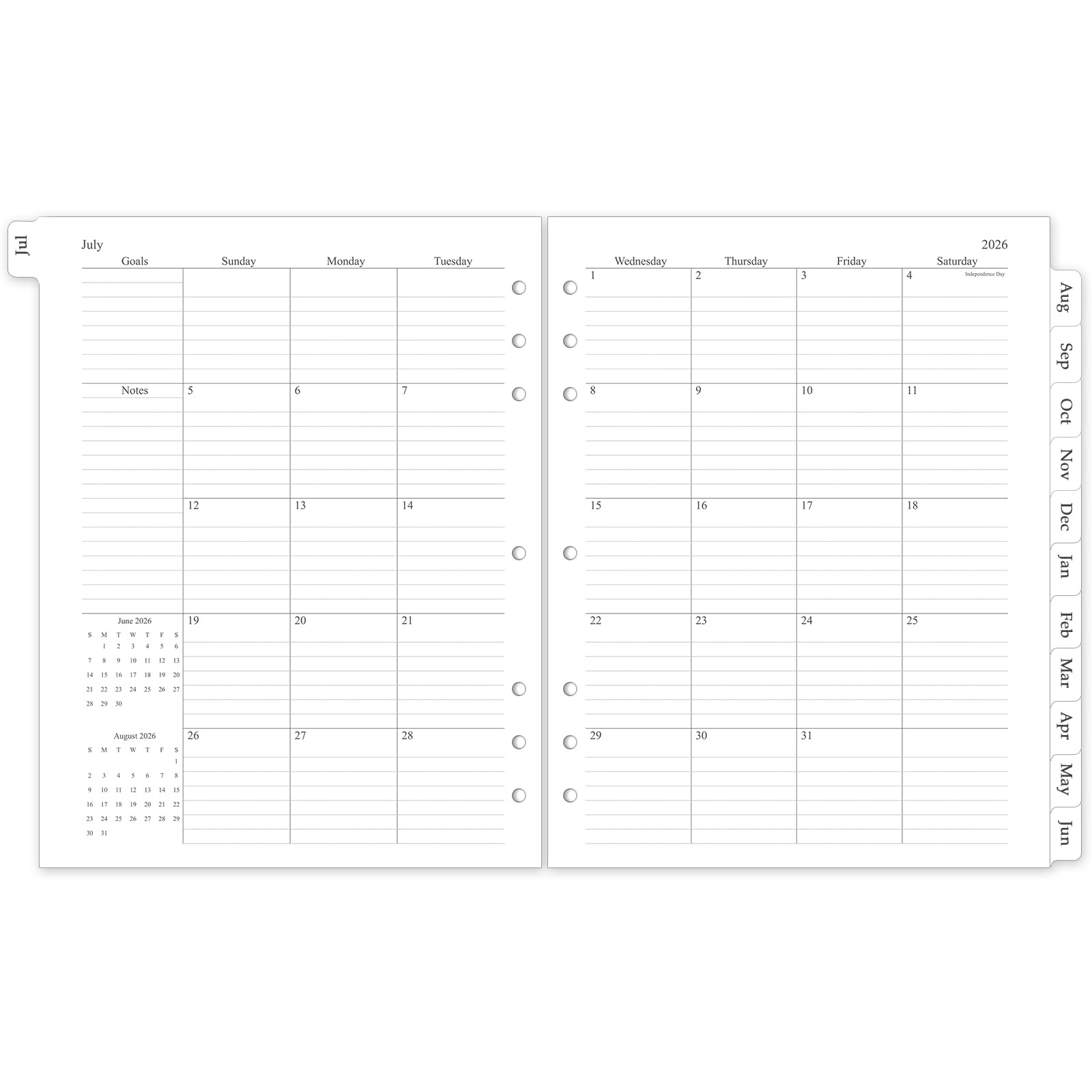 2026-2027 Monthly Planner Refill, A4 Letter Size Folio – 5(8.5″x11″)