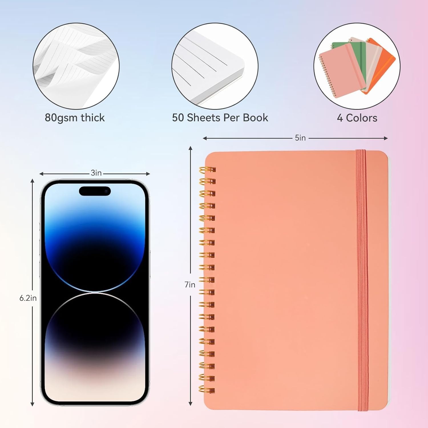 4 PCS Small Spiral Notebook 5×7, Spiral Journal Notebook, Notebooks for Work, No
