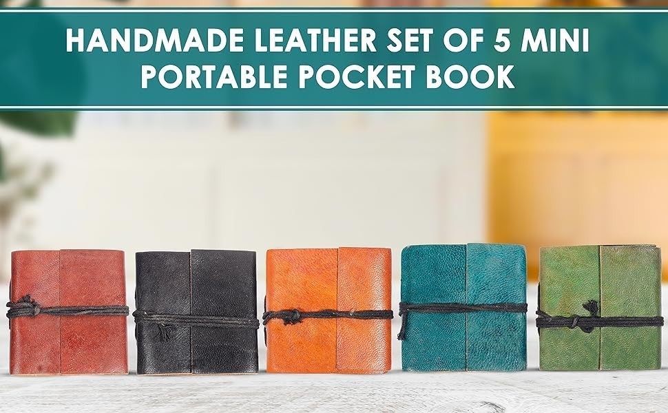 Handmade Leather Bound Mini Journal Notebook – Small Pocket Journal – Set of 5