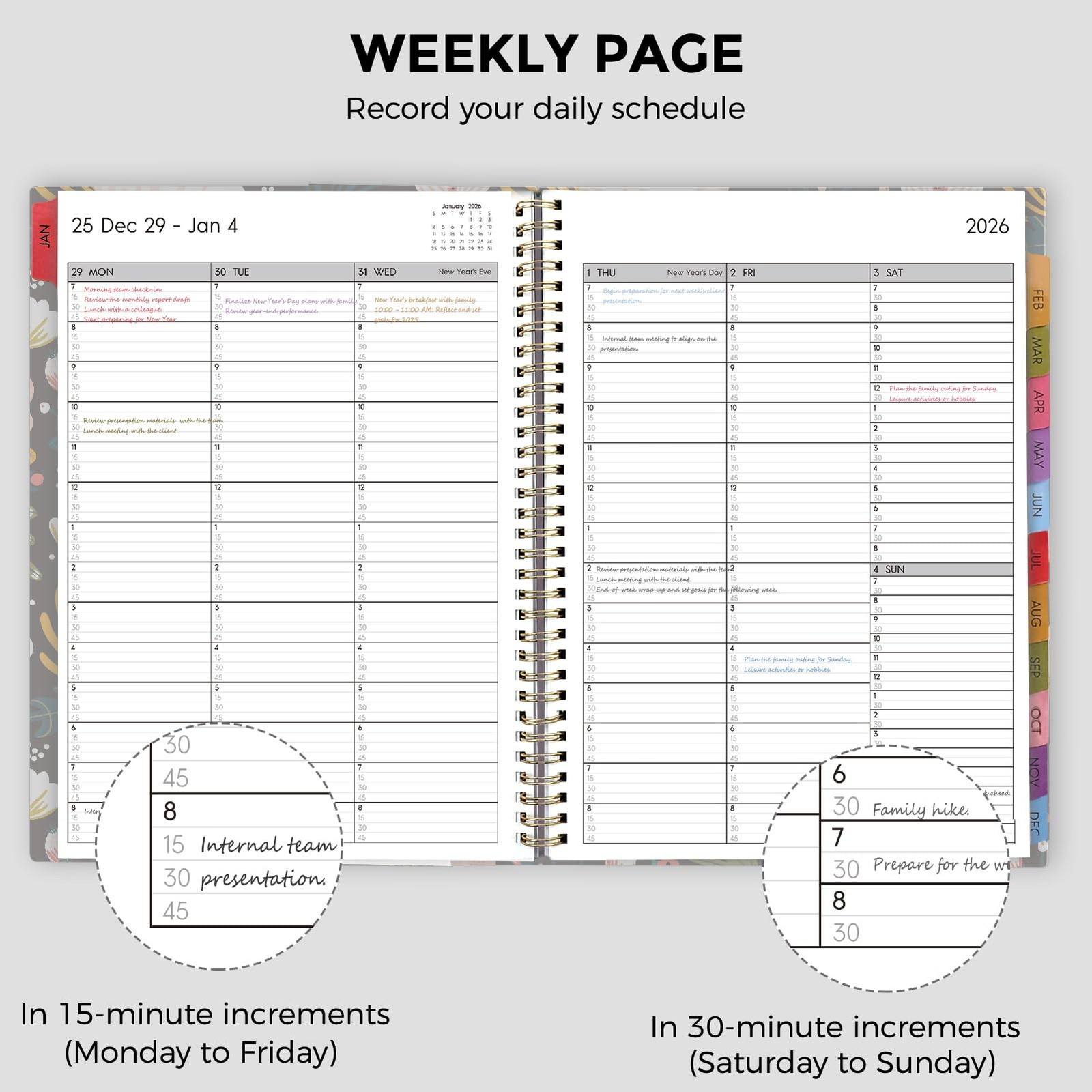 SKYDUE 2026 Appointment Book, 8.5″ x 11″, Hourly Planner Letter, Black Flower