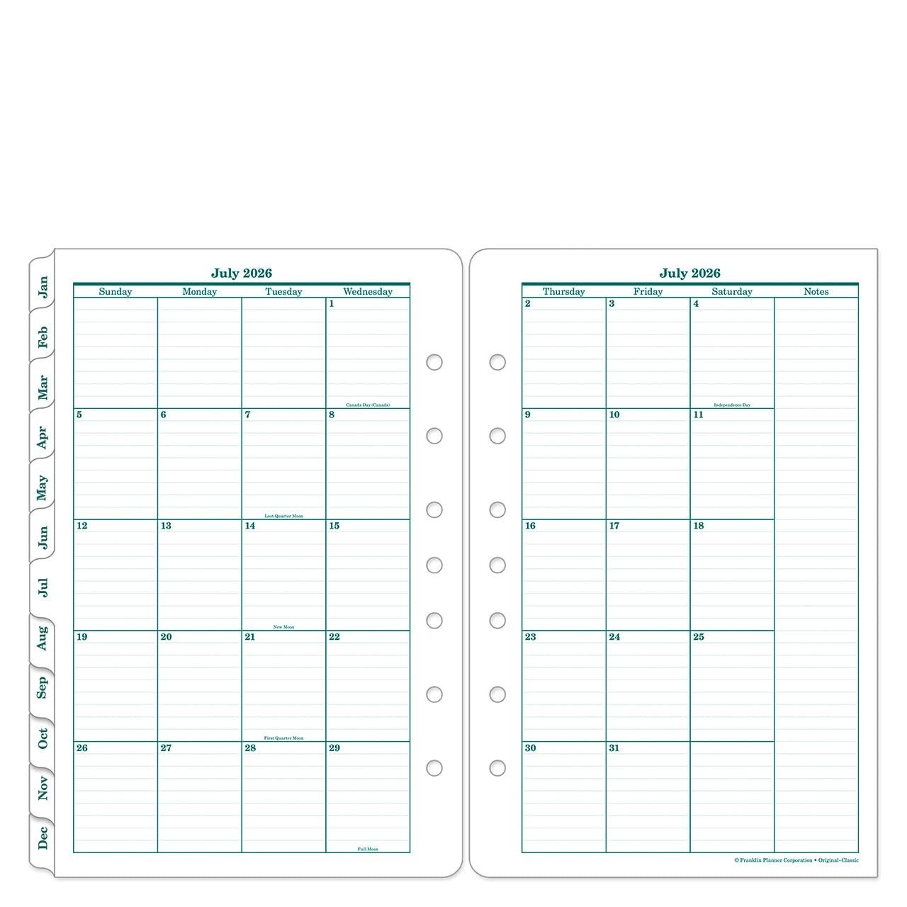 Original Ring-Bound Planner Refill – Two Pages Per Day, Classic Size, Jul 2026 –