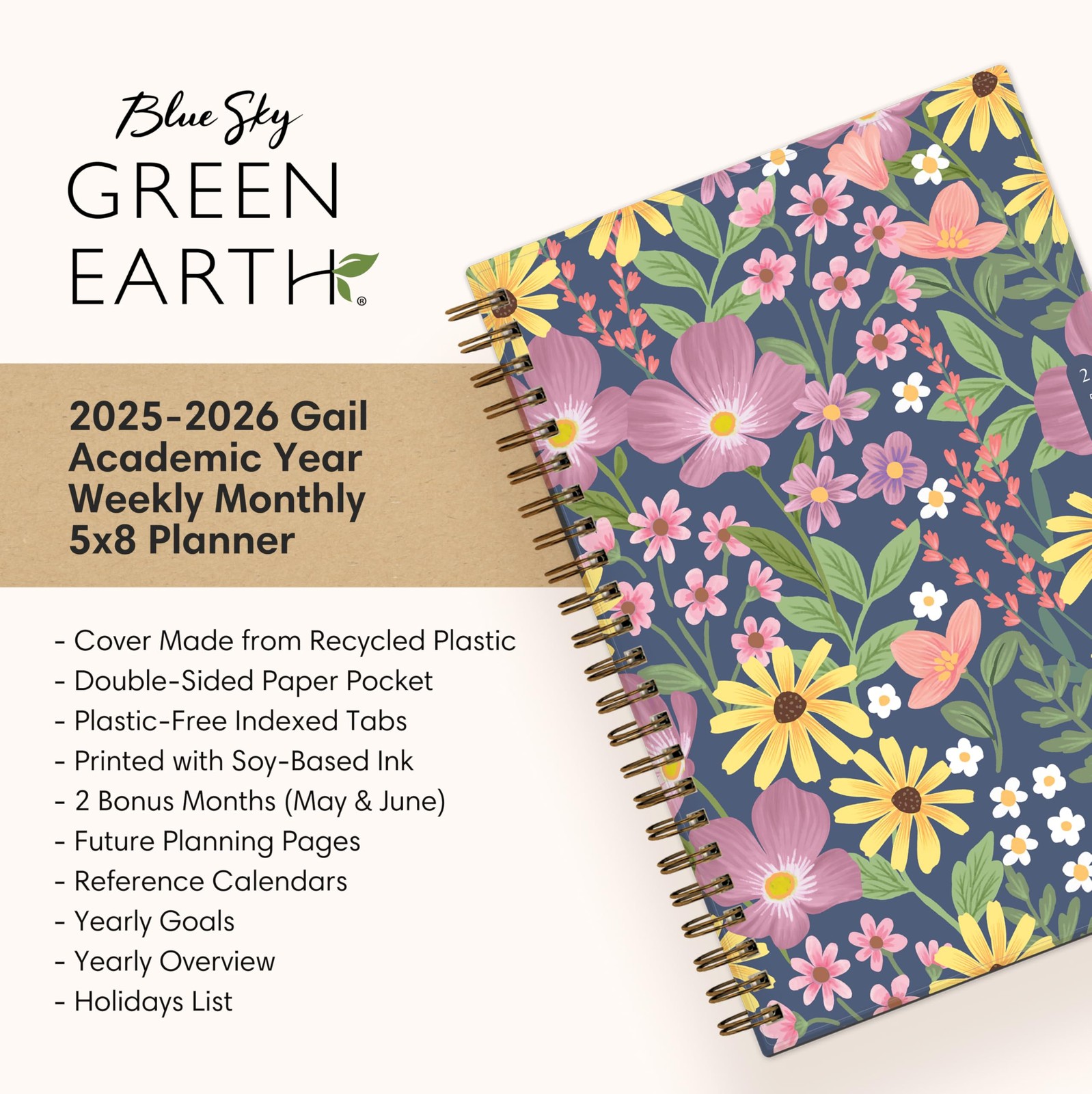 Blue Sky Sustainability 2025-2026 Weekly and Monthly Academic Year Planner Ca…