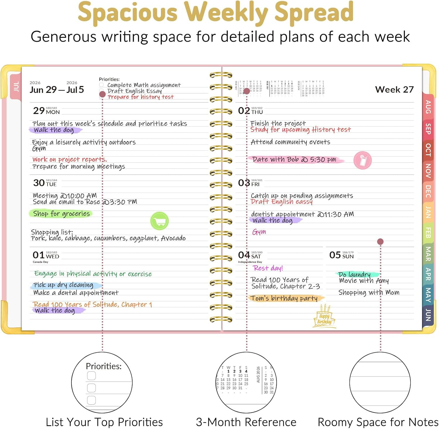 Academic Planner 2026-2027 Weekly Monthly Hardcover 8.5″ x 11″ Pink