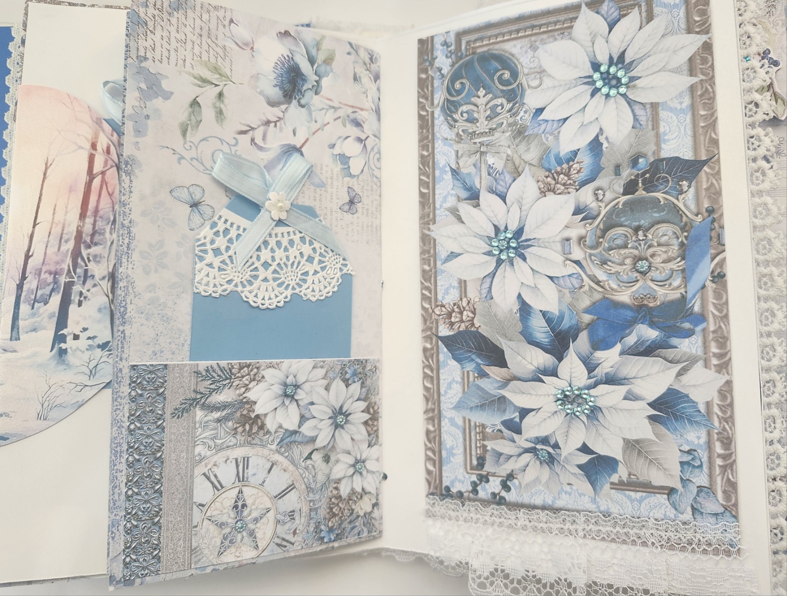 “WINTER JOURNEY” Handmade XL Journal Bejeweled Wintry Blues Keepsake 98pgs