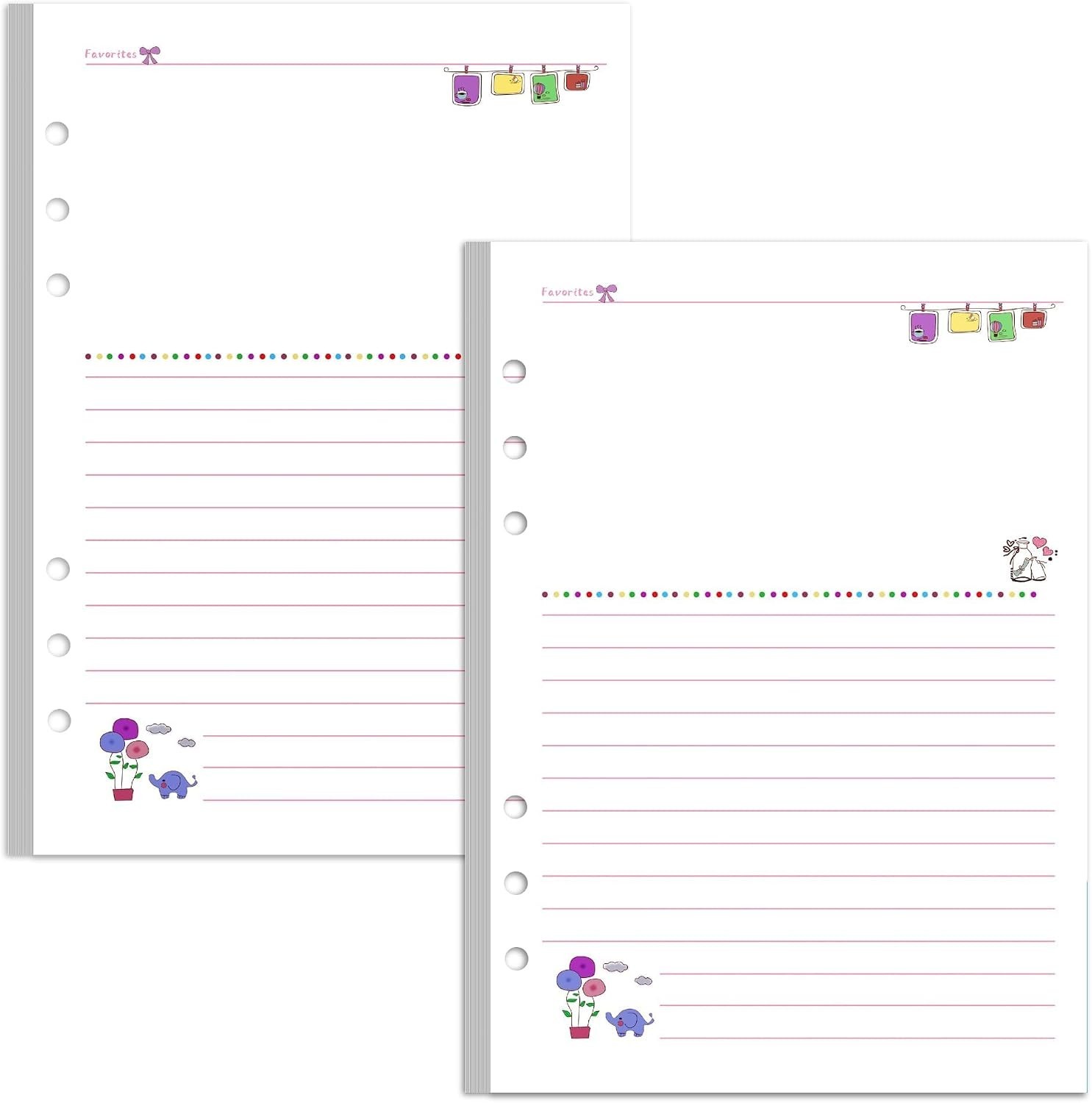 A5 Refill Line Paper, Colorful 6-Rings Binder Papers Refill, Notebook Inserts…