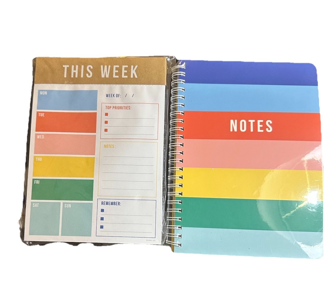 2 Pc Colorful Weekly Planner Calendar & Spiral Notes Notebook/Journal Set New