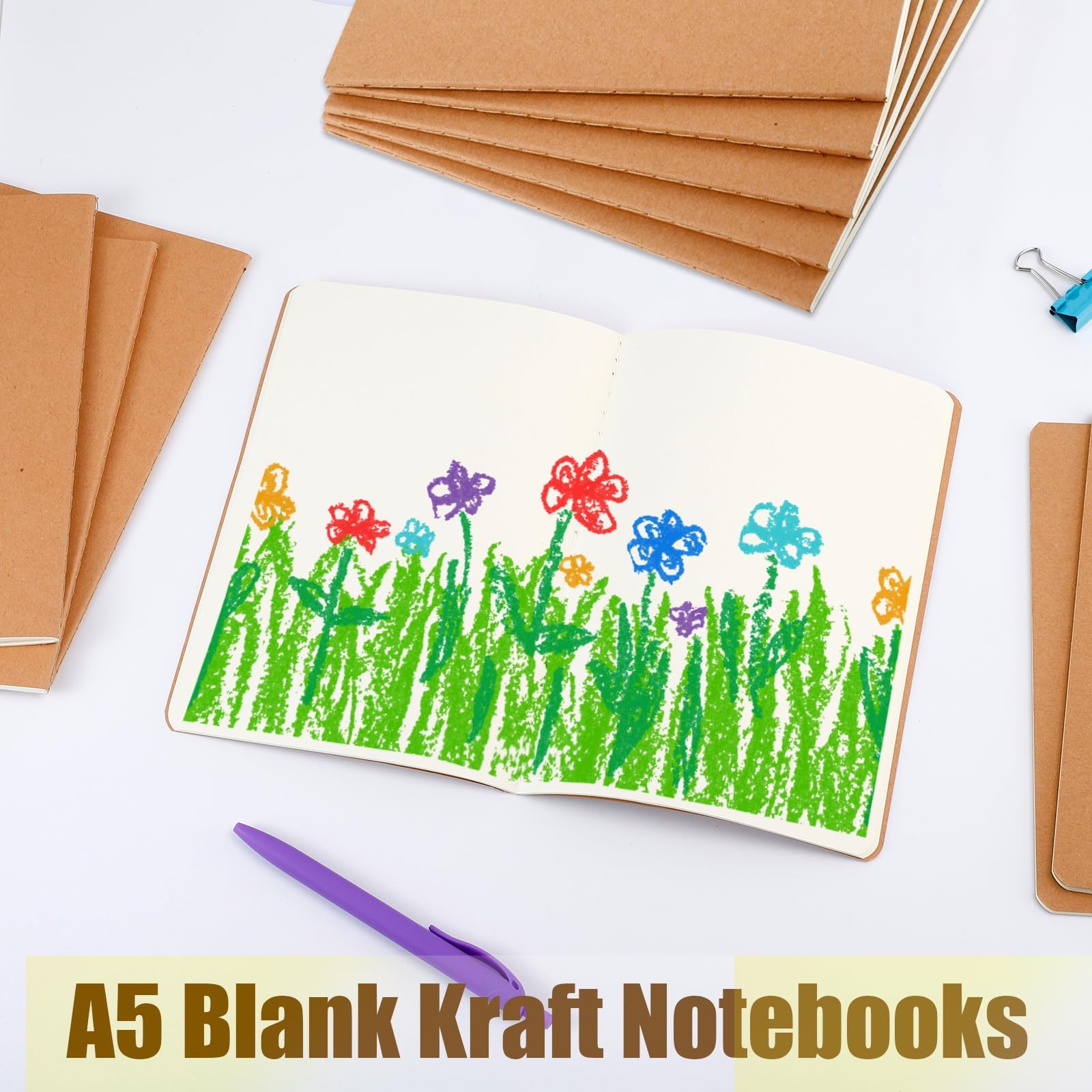 Dyrfolm 48 Pcs Blank Kraft Notebooks, 8.3 X 5.5 Inch Travel Journal Set, A5