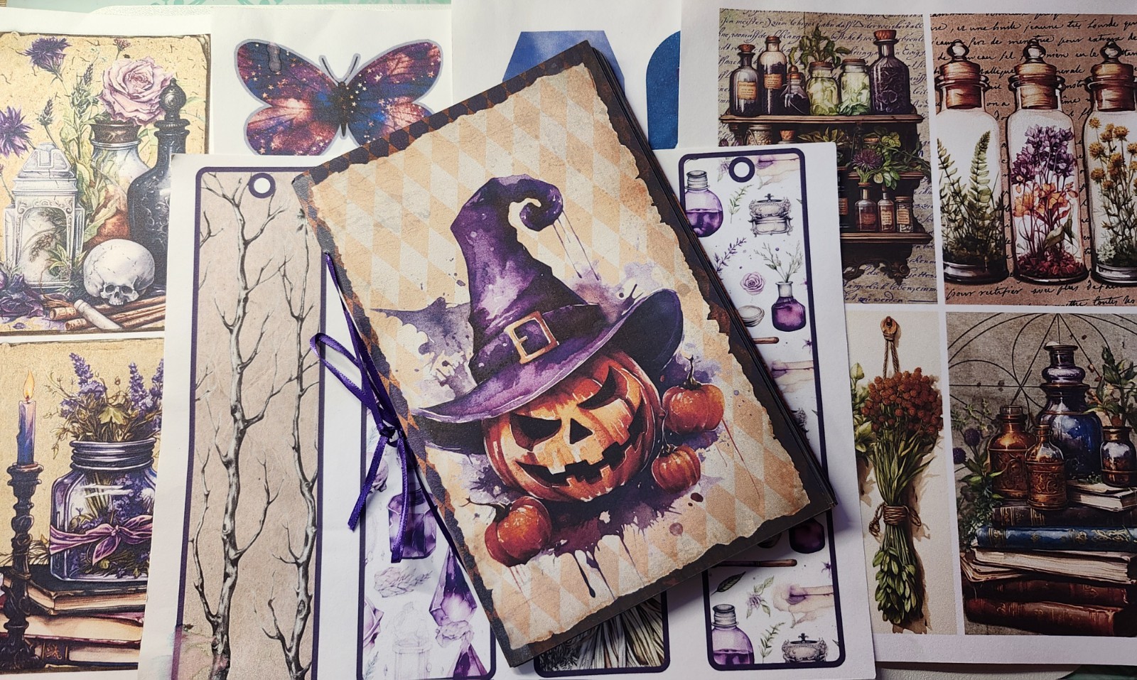 Junk Journal Booklet “VINTAGE HALLOWEEN” HANDMADE Cards, Pockets, LG 9X6 40PGS