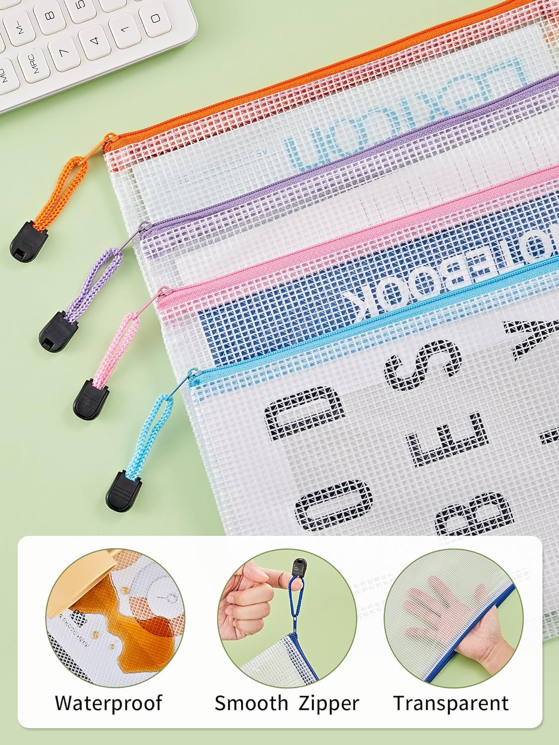 JARLINK 20 Pack 10 Colors Zipper Mesh Document Pouch, 6X9 Inch/A5, Plastic Water