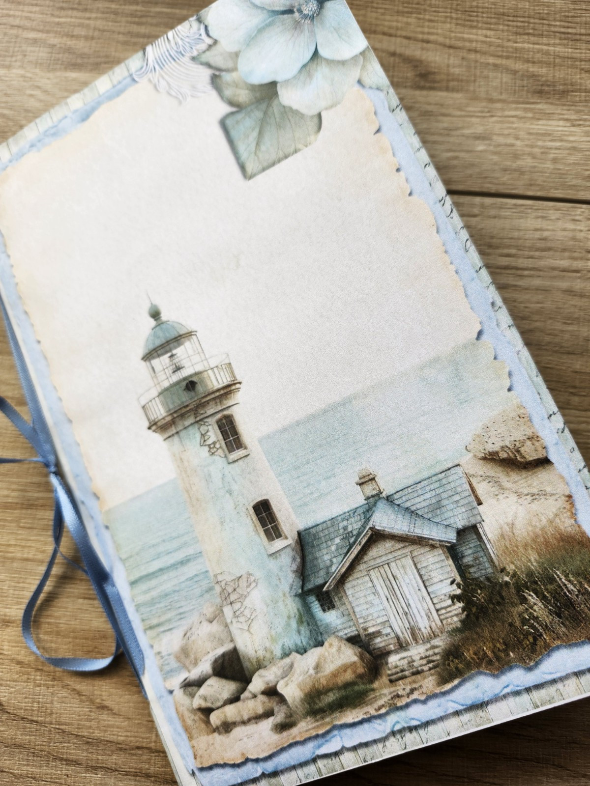 Junk Journal Booklet “BEACH HOUSE” HANDMADE Beach Ocean Vacation 8.5″x5.5 40pg