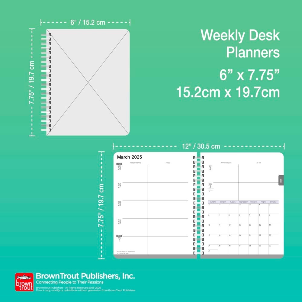 Black Solid | 2026 6×7.75 Inch Weekly Desk Planner | Foil Stamped Cover