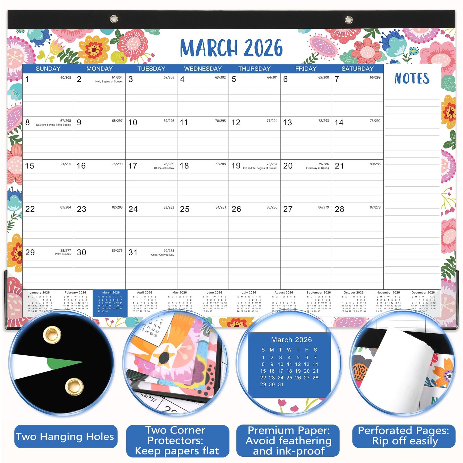 Desk Calendar 2026, 12 Month Planner, 17X12 Inch, With Notes