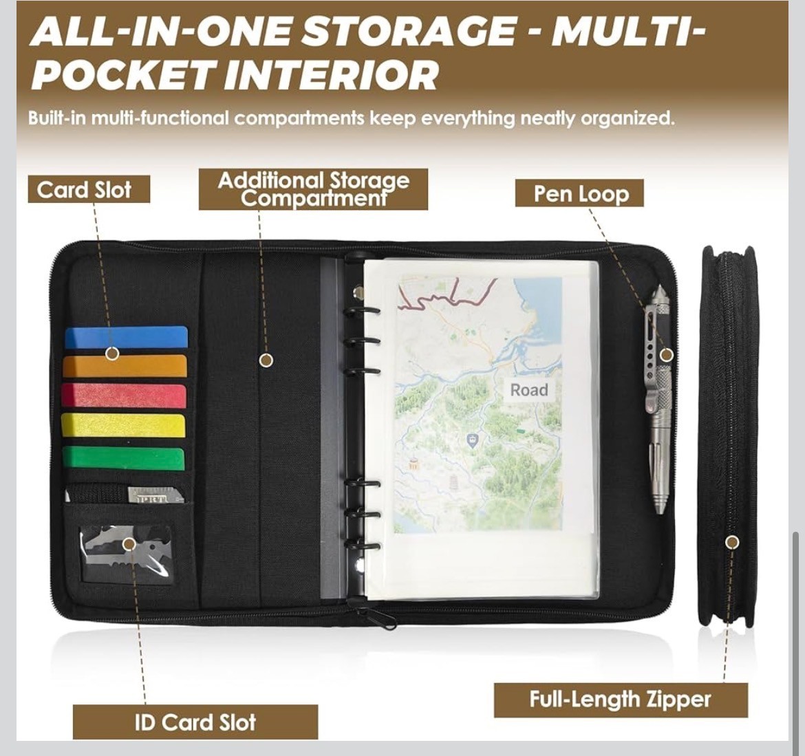 All-In-One Tactical Notebook Padfolio Detachable A5 6-Ring Binder Black Camo