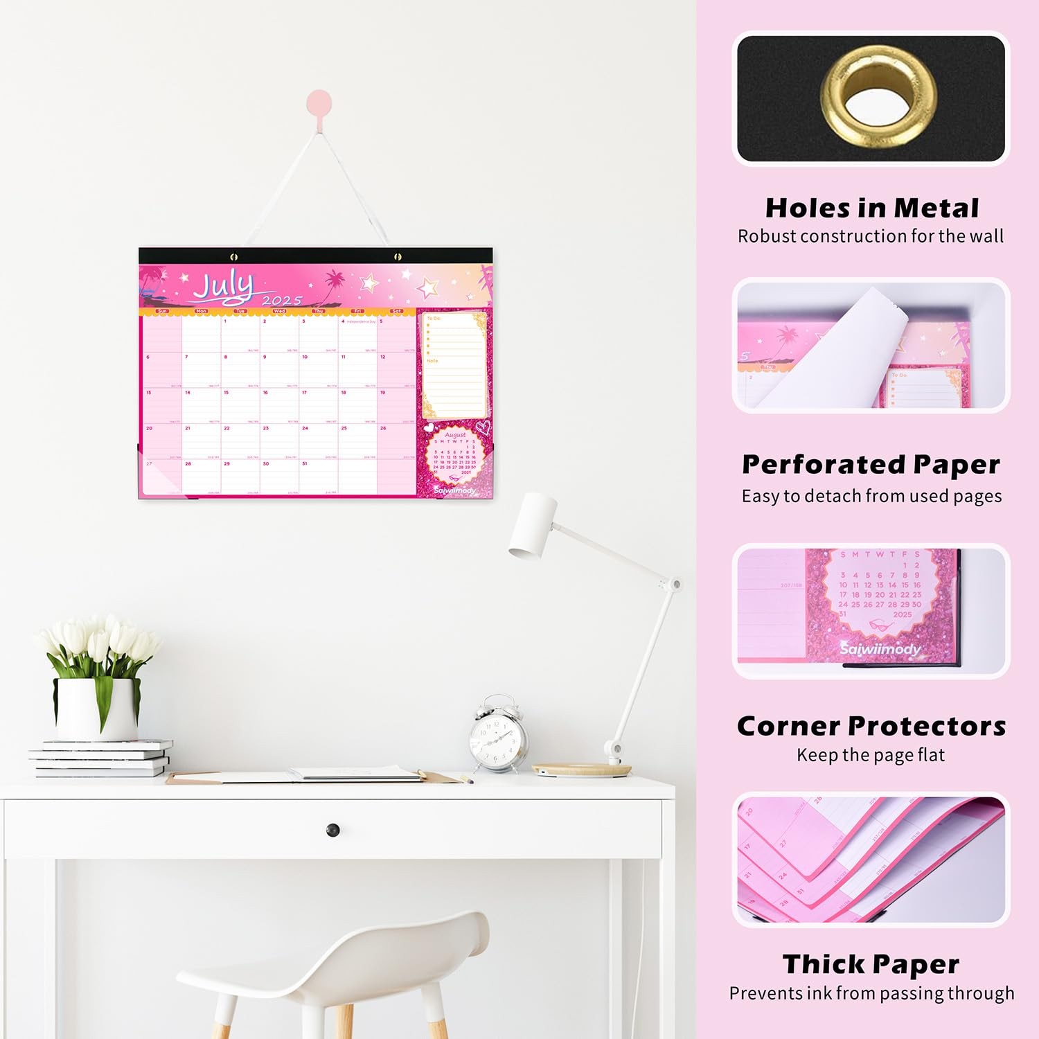 Desk Calendar 2026 with Clear Waterproof Cover 17 x 12 inch 18 Months Pink
