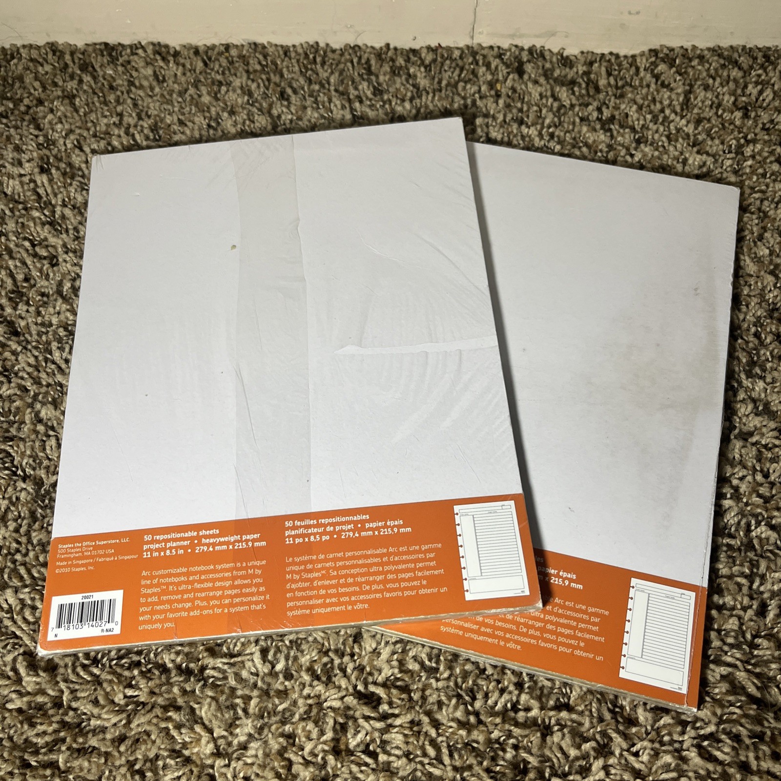 Staples ARC Project Planner Refill Paper 50 White Sheets 8.5×11 2 Pack #20021