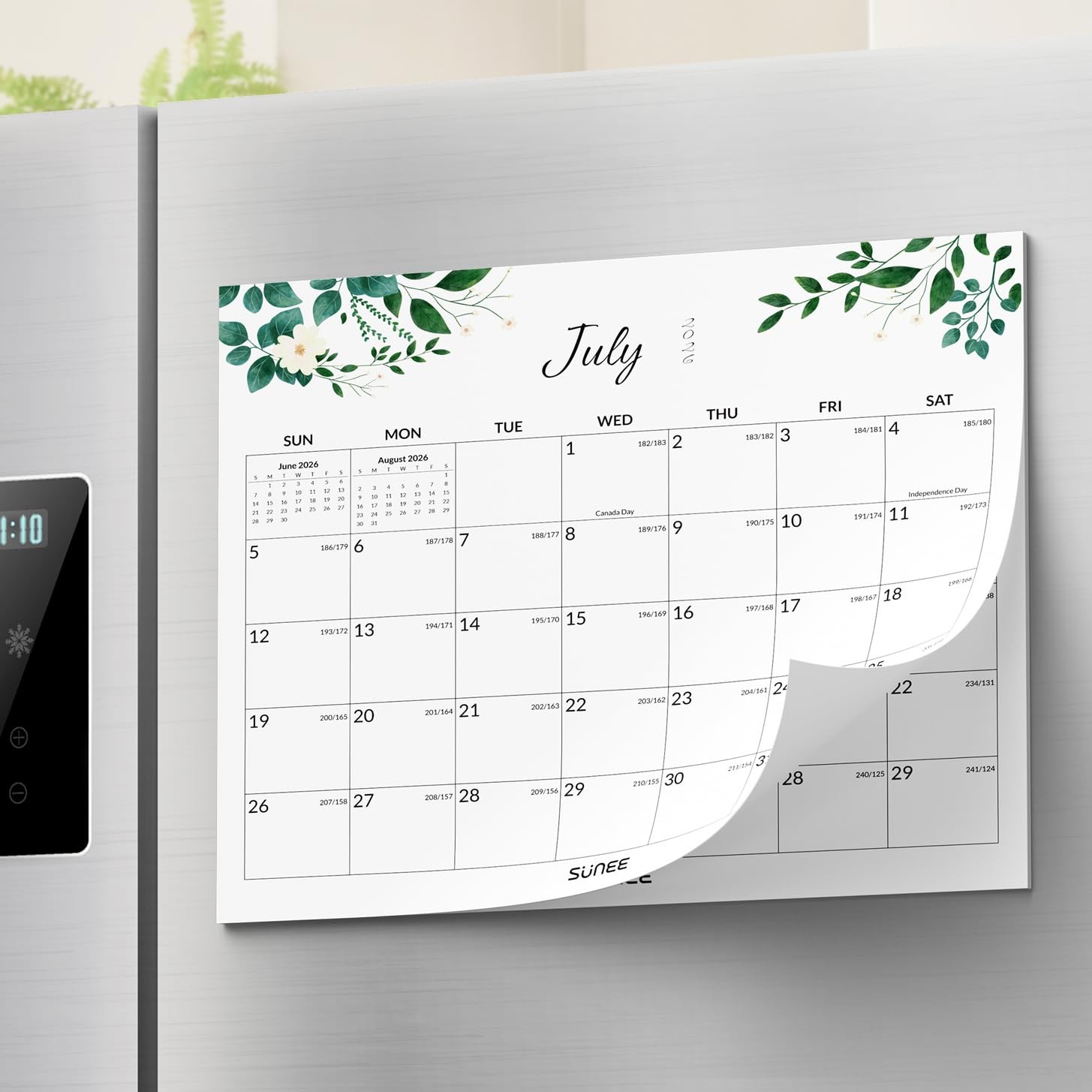 SUNEE Fridge Calendar 2026-2027 from July 2026 to March 2028, Greenery