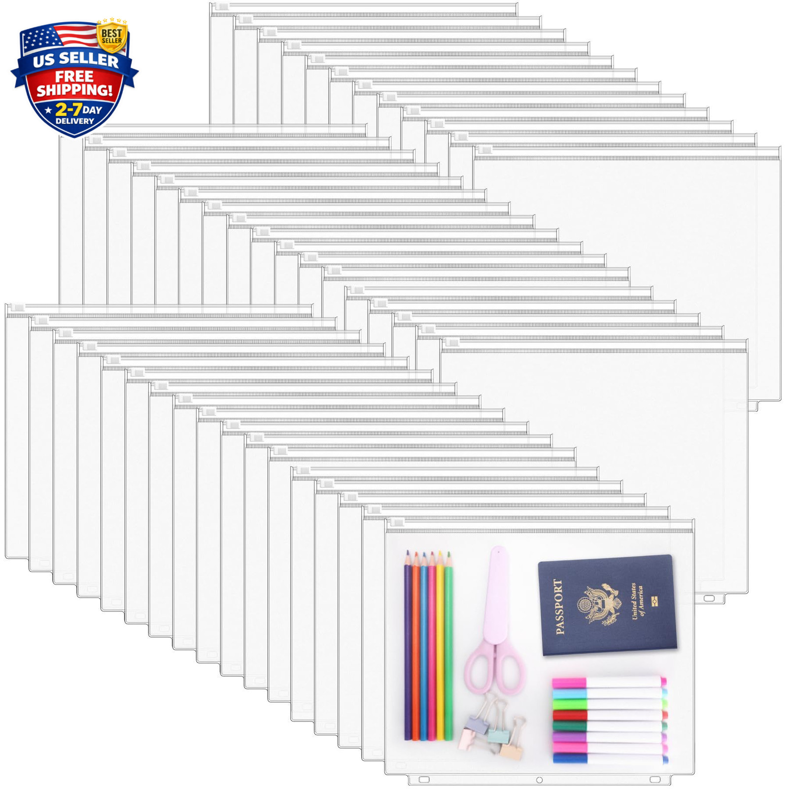 48 Pack Letter Size Binder Pockets for 3-Ring Binder Zipper Pouch Waterproof …