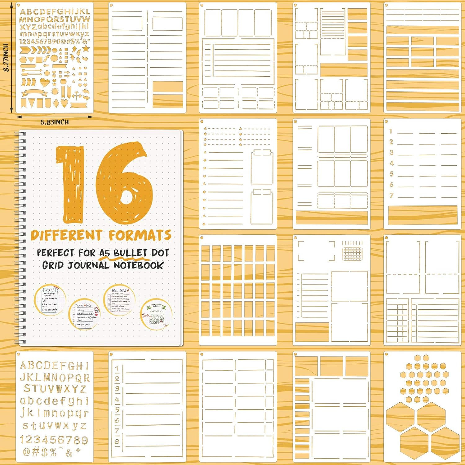 16 Pcs Journal Stencil Plastic Planner Bullet Ultimate Productivity Speedy Sprea