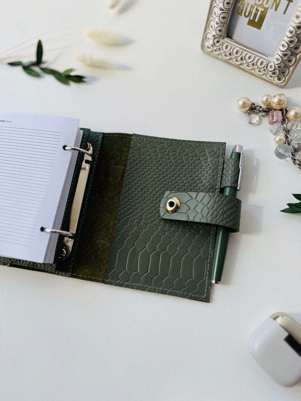 Natural Leather notebook cover A7 2 rings mini wallet. Dated 2026 planner gift.