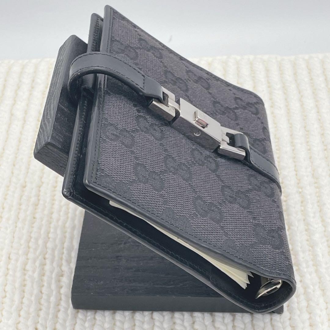 GUCCI Jackie Agenda Planner Notebook Cover GG Canvas Black Silver 6 Ring Japan