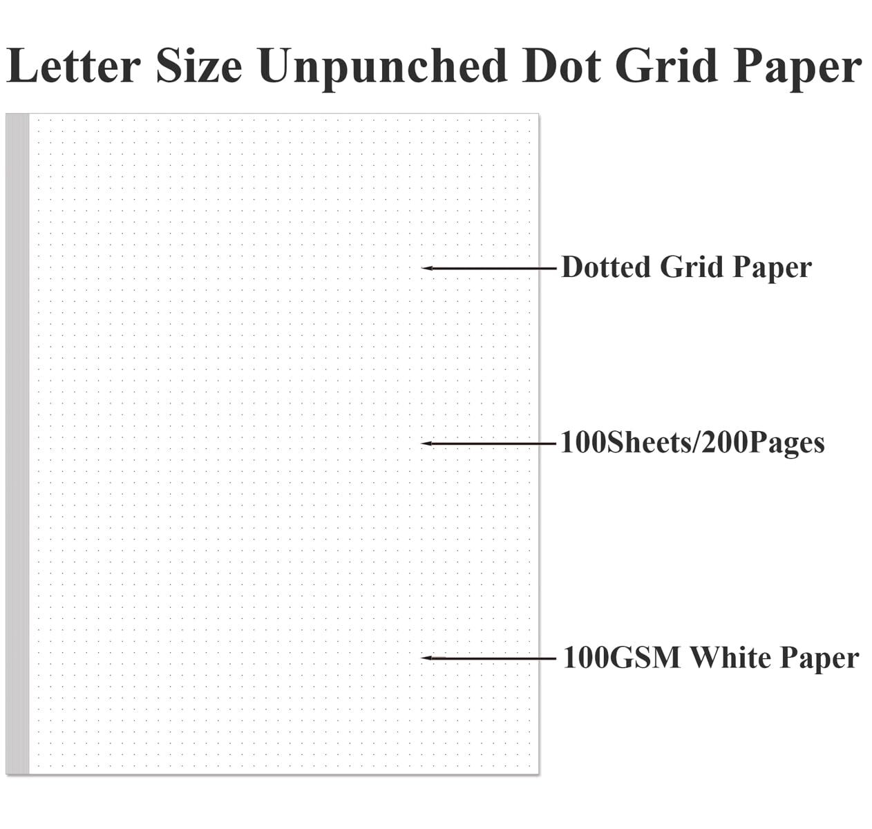 Unpunched Dotted Paper Loose-Leaf 100 Sheets 200 Pages 100gsm 8.5″ x 11″