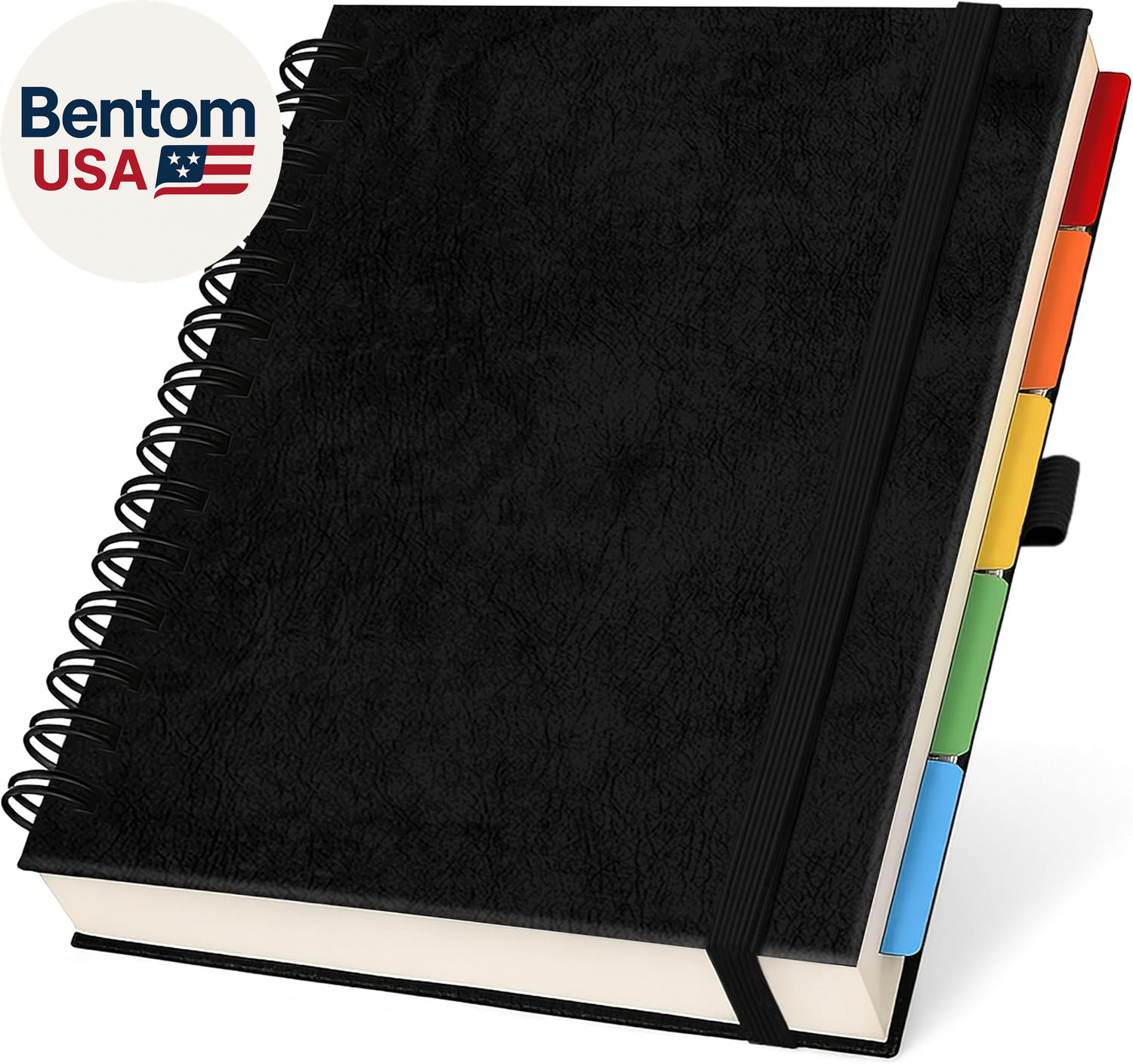 Hardcover Leather Lined Spiral Notebook 8X10″ with Removable Dividers – Black –