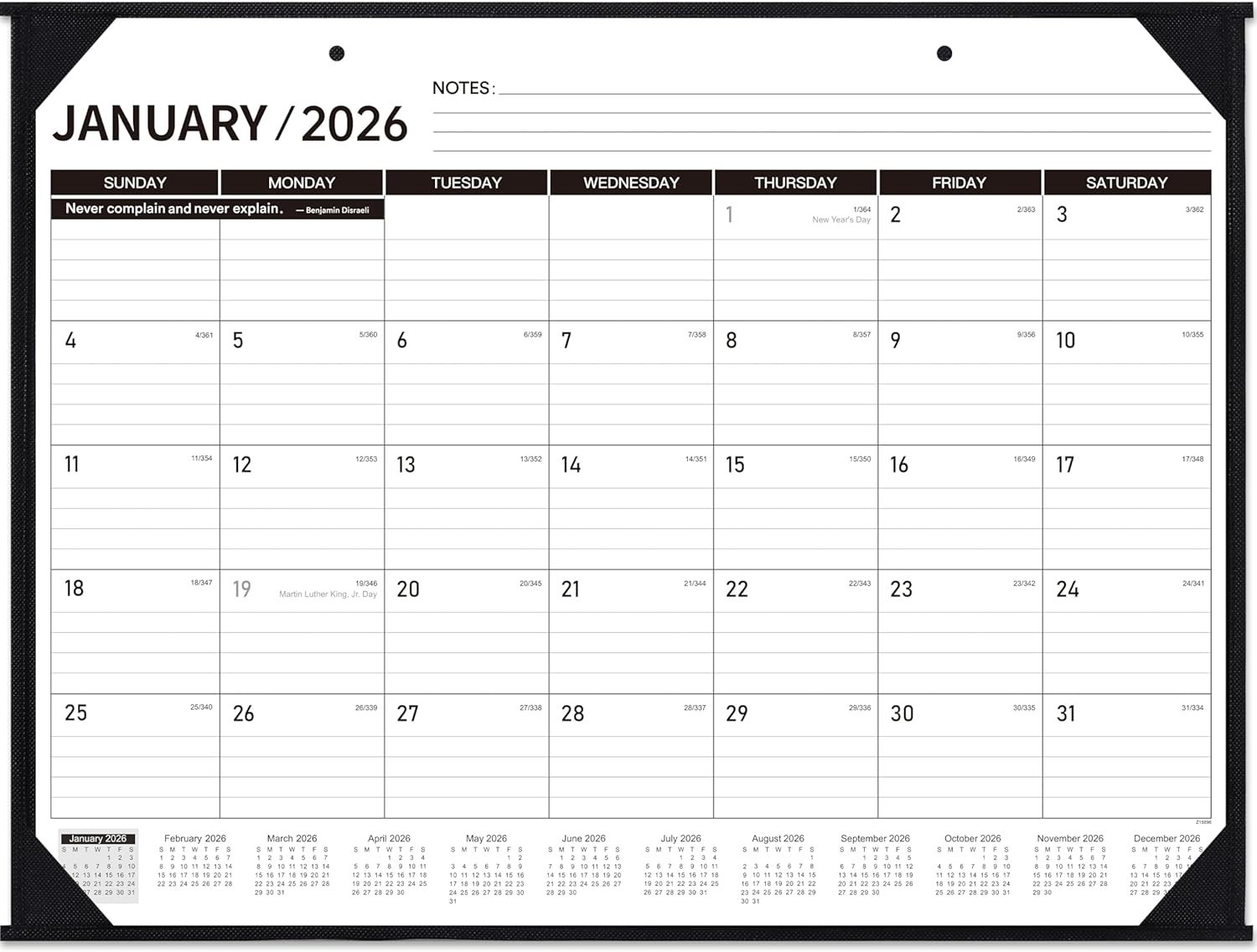 2026 Desk Calendar – JAN. 2026 – DEC. 2026, 22″ x 17″, Large x black