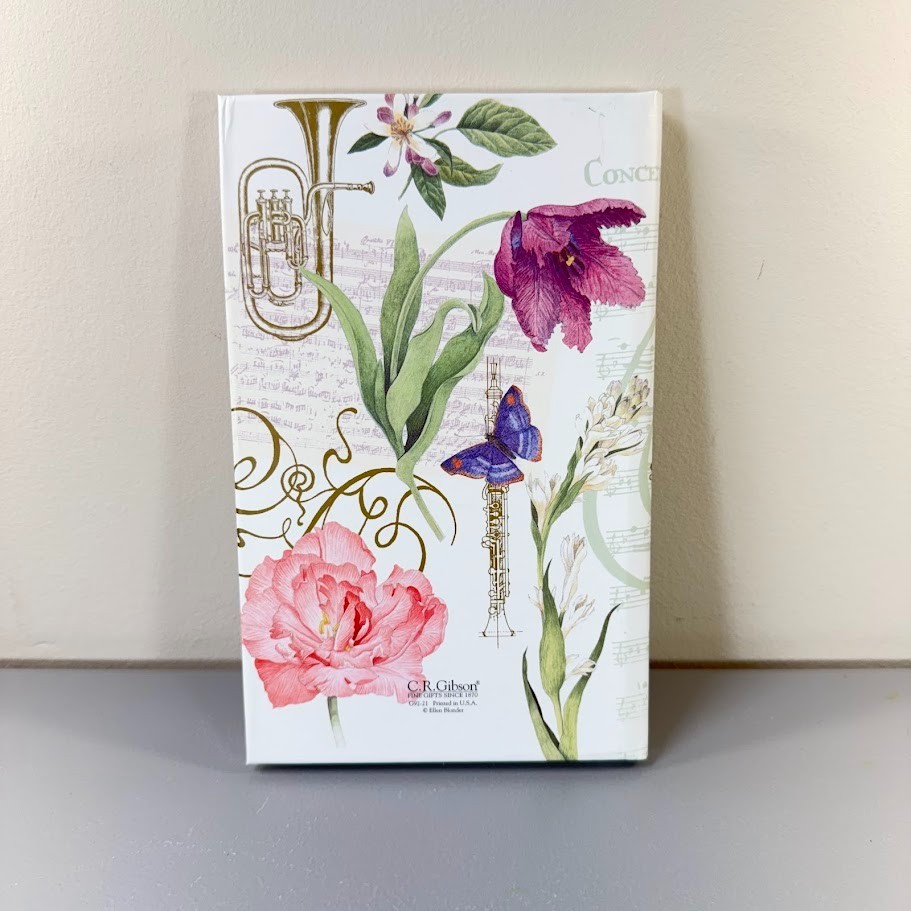 C.R. Gibson Hardcover Lined Journal Floral Music Theme Ellen Blonder Ribbon USA
