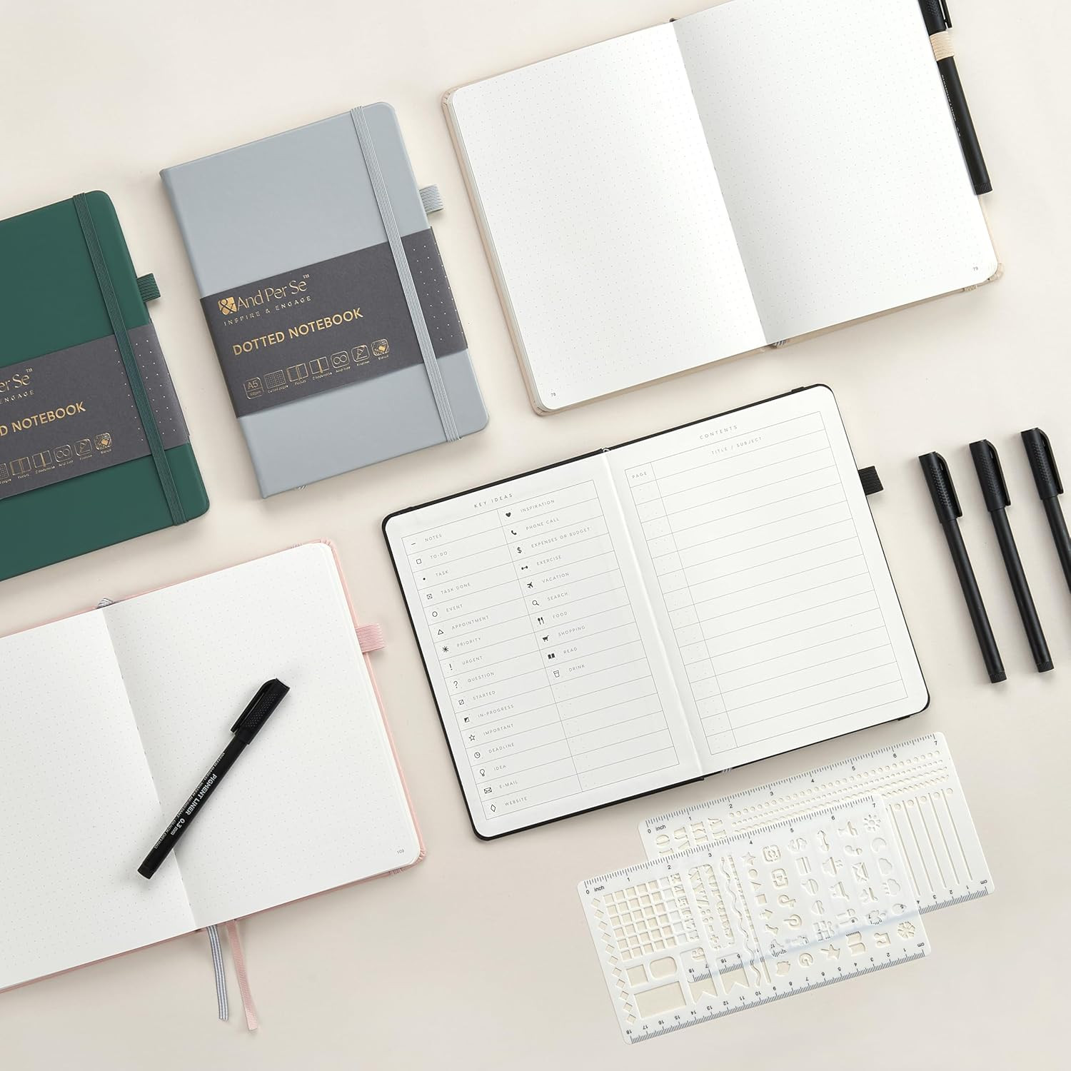 Bullet Dotted Journal Notebook, A5 Leather Hardcover, 176 Numbered Pages 100GSM