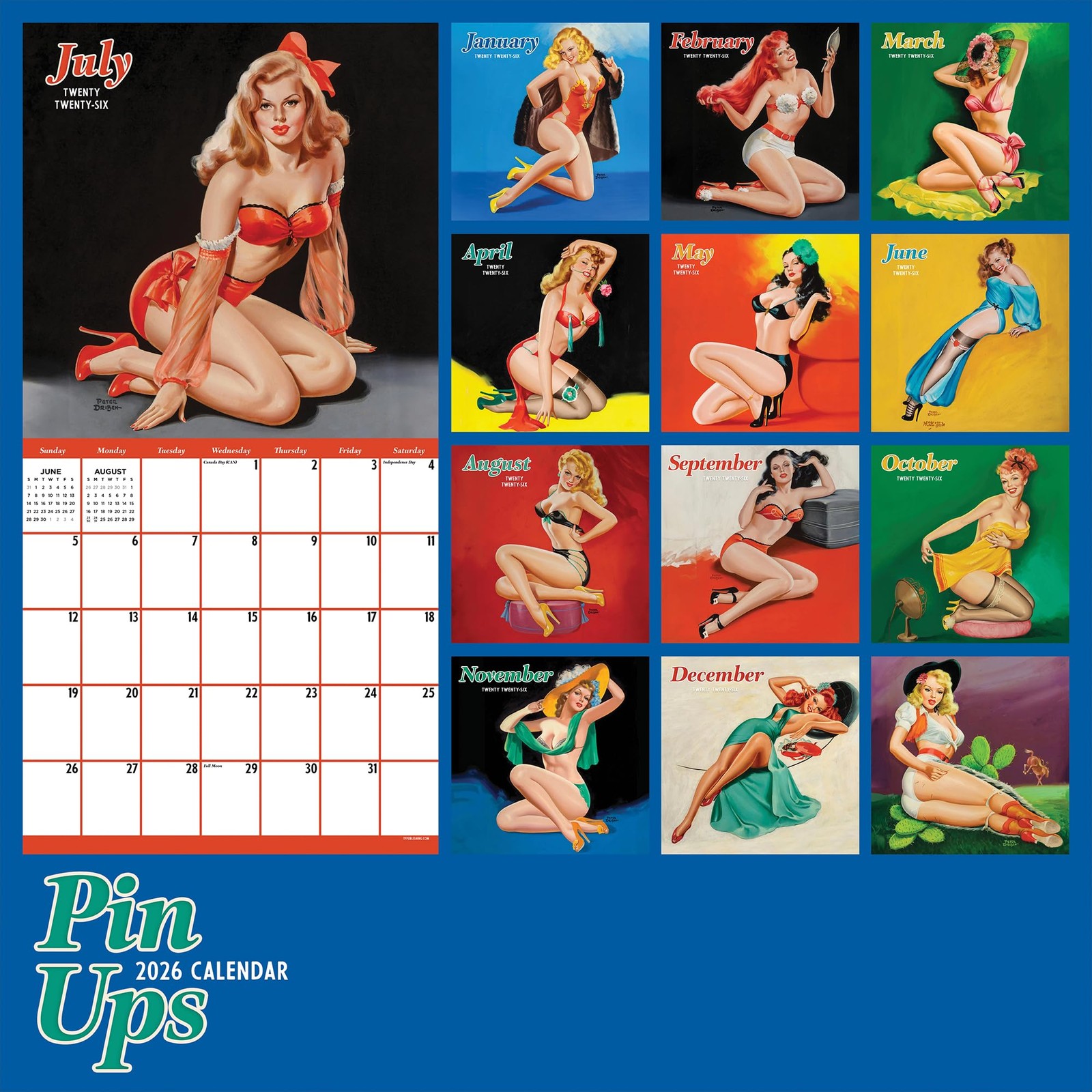 TF Publishing 2026 Pin-Ups Wall Calendar – Large Grids for A4, PinUps