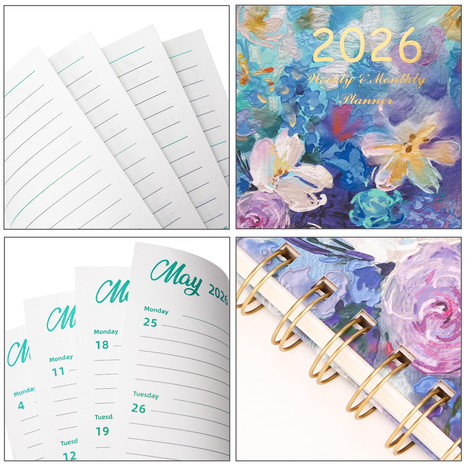 2026 Planner, Weekly and Monthly Calendar 6.4″ x 8.5″(2026）, Spring Floral