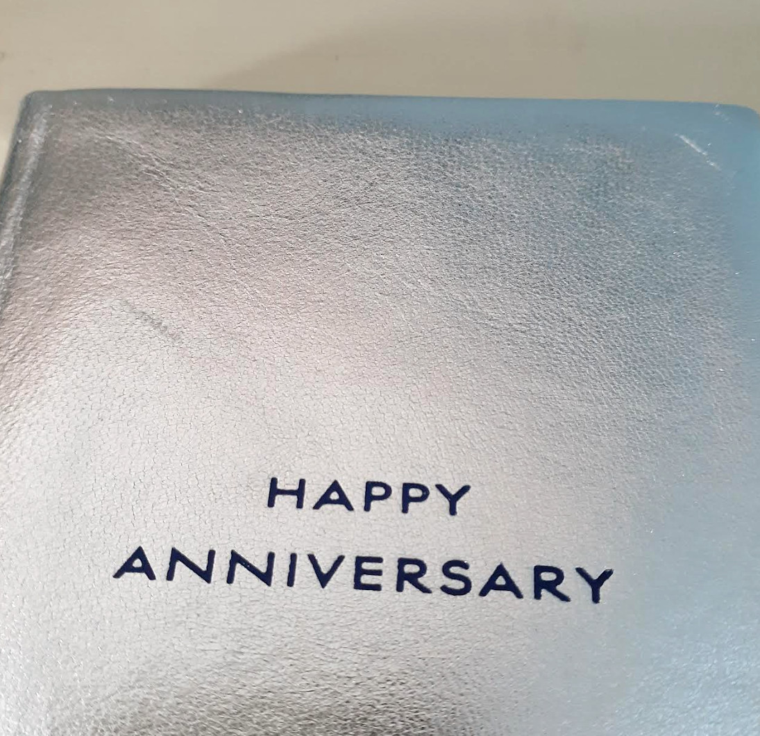 Smythson of Bond Street silver Happy Anniversary Notebook for Chopard 150th Ann