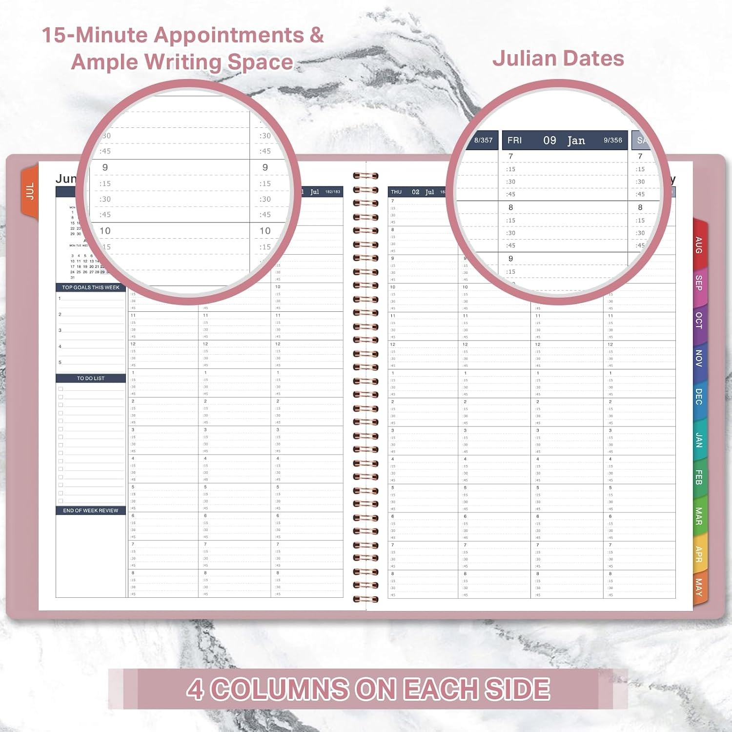 Elegant Rose Gold Hourly Appointment Planner 2026-2027 – Spiral Bound Design