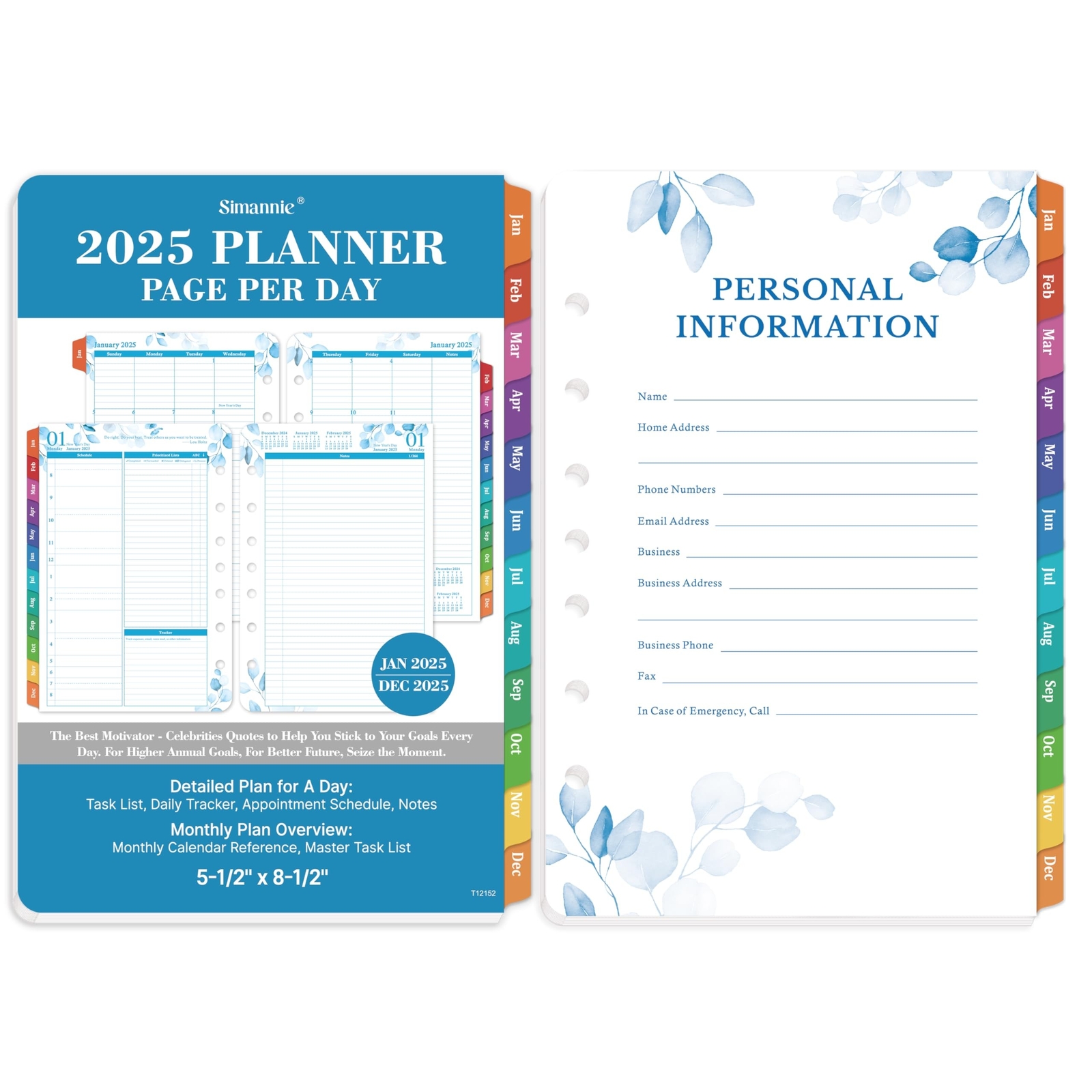 Planner Refills 2025 – Jan.2025 – Dec.2025, Two Pages Per Day Daily ᦀ