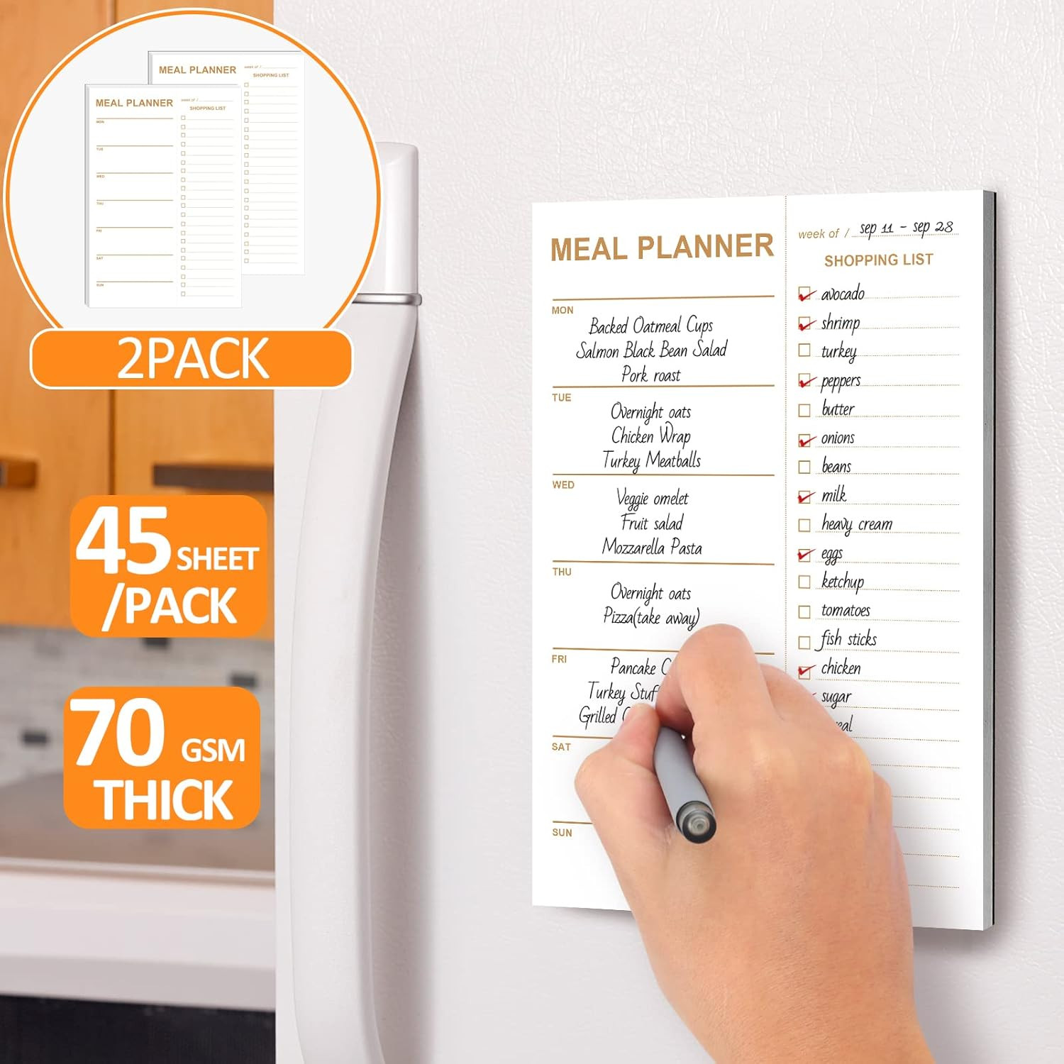Weekly Meal Planner – 2 Pack Undated Tear-Off Sheets, Magnetic Meal Planner for
