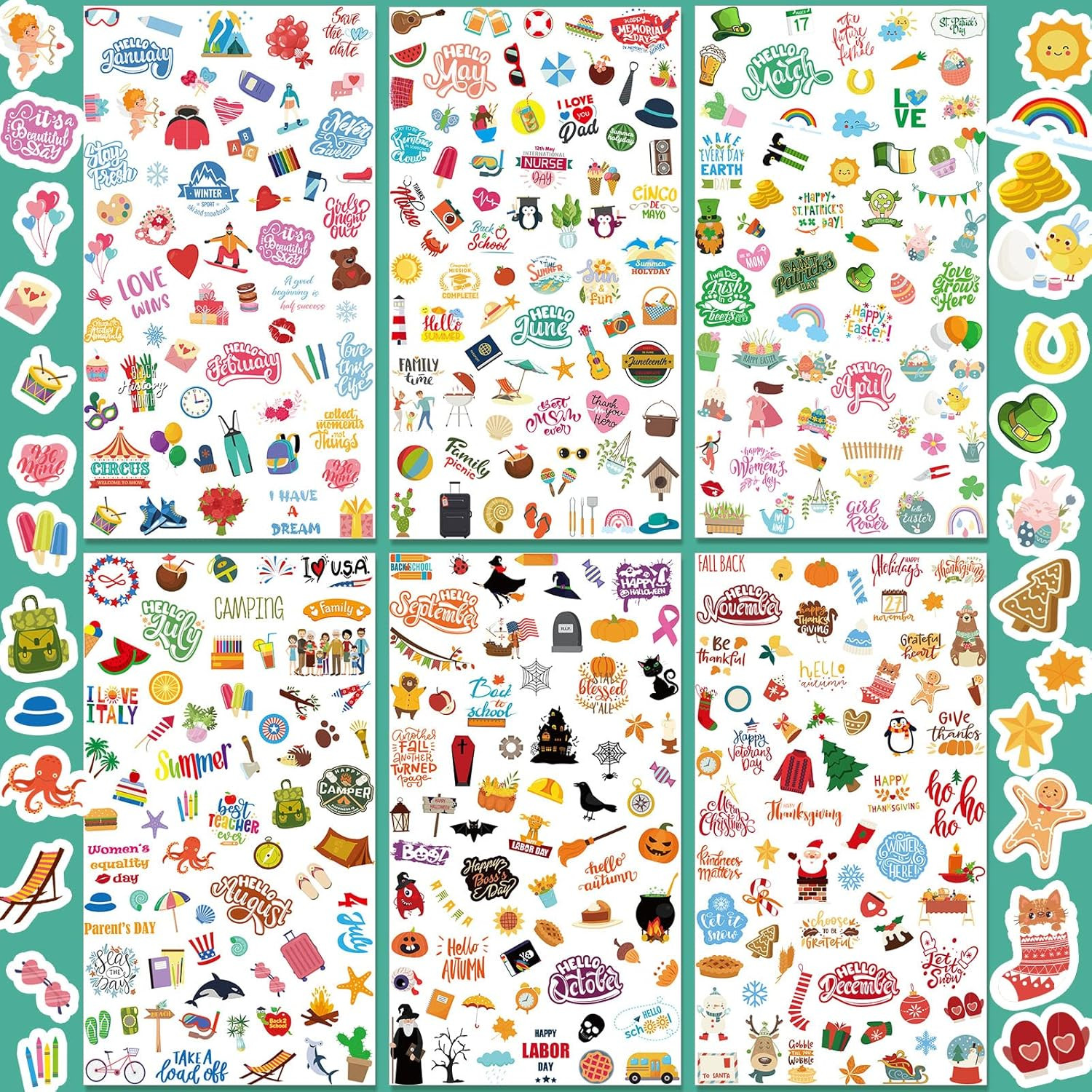24 Sheets 1700+ Planner Holiday Seasonal Stickers Cute Planner Daily Sticker Pac
