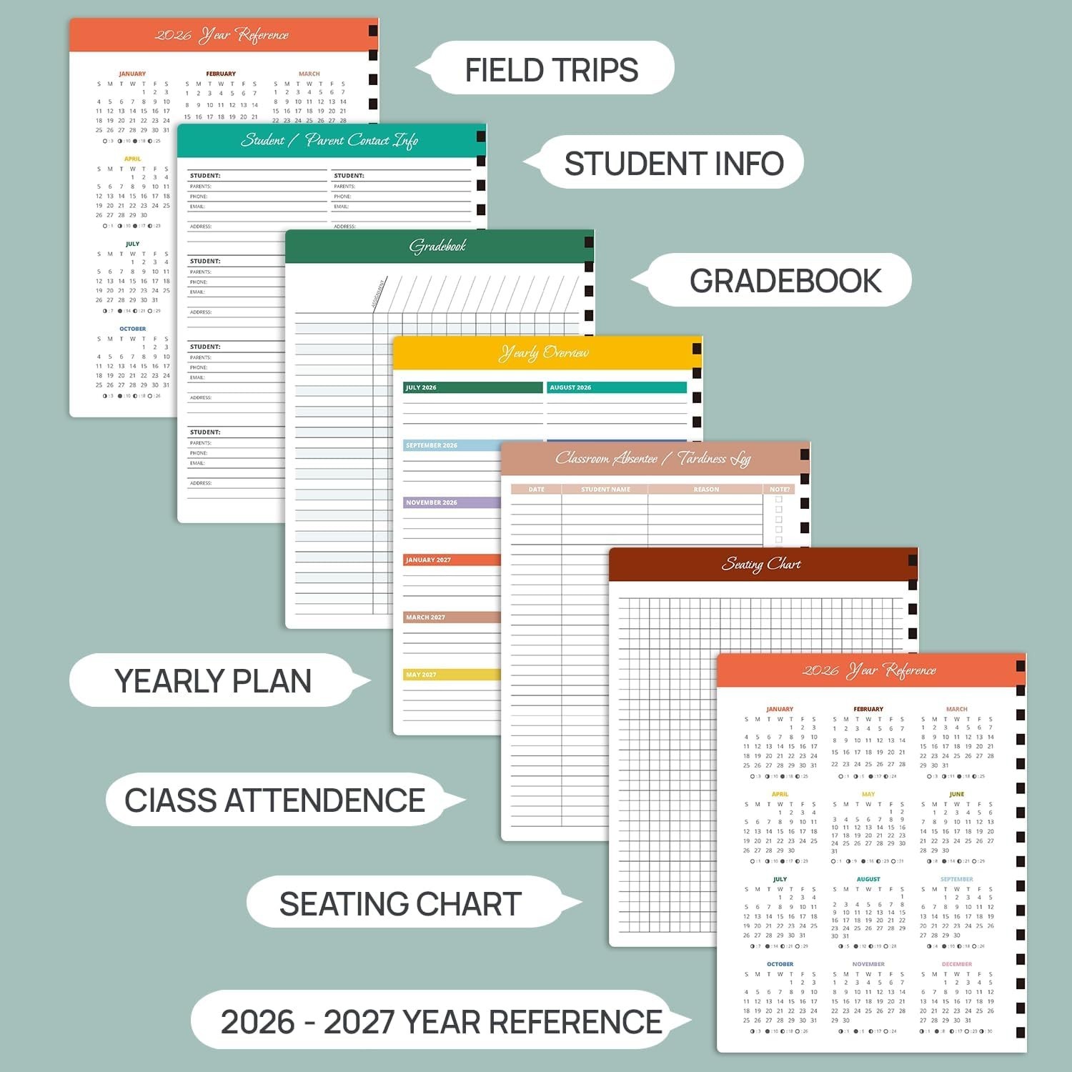 POPRUN Teacher Lesson Planner 2026-2027, Large Size 8.5″x 11″, Weekly Academic Y