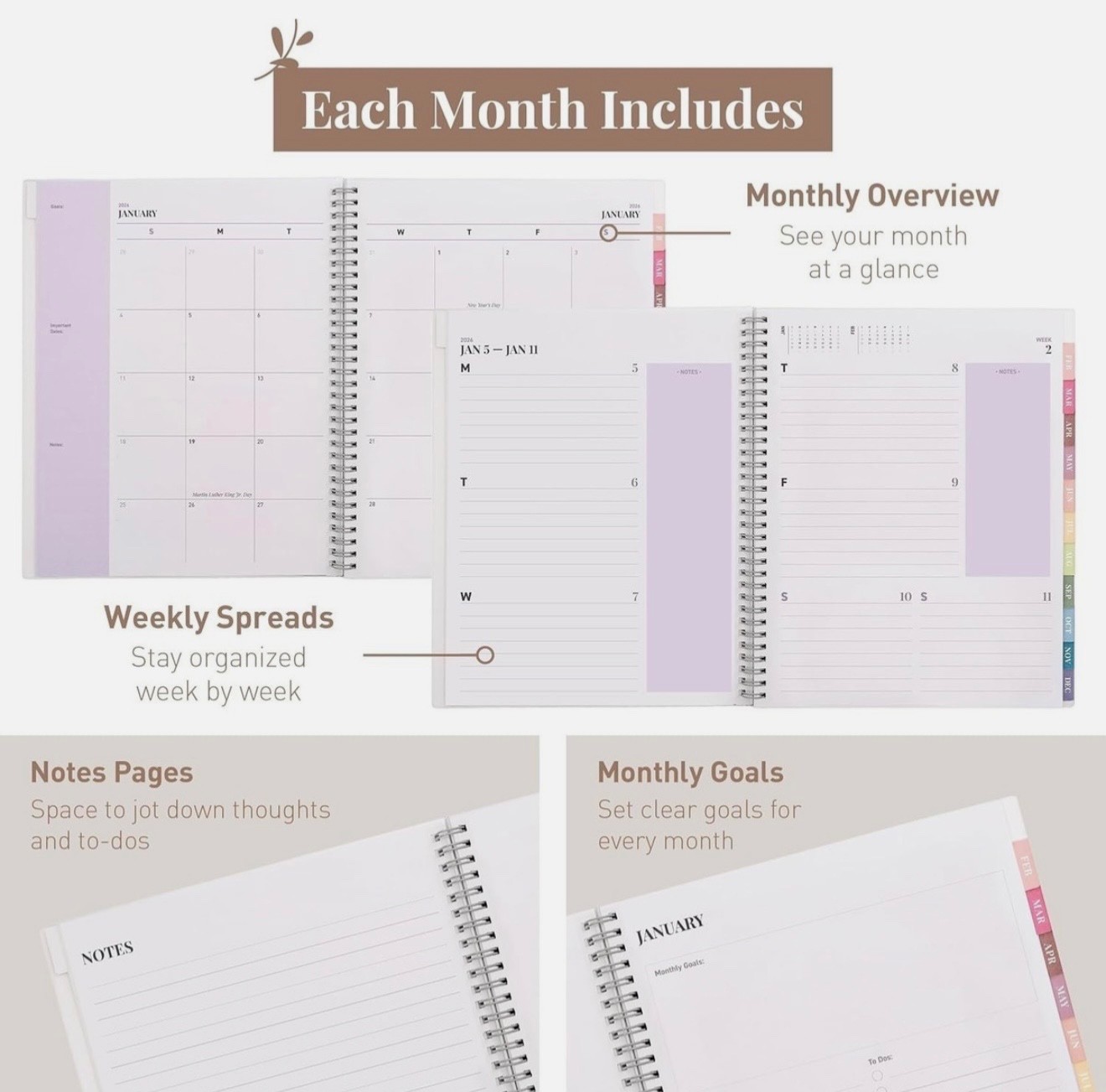 Rileys 2026 Weekly Monthly Planner Lilac Spiral Agenda Calendar NEW Sealed